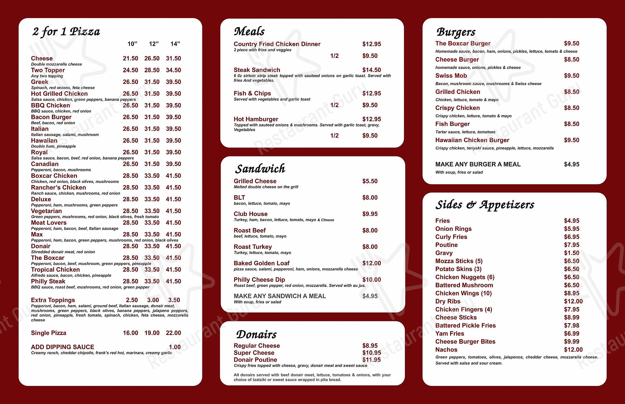 Menu at The BoxCar Grill restaurant, Eckville
