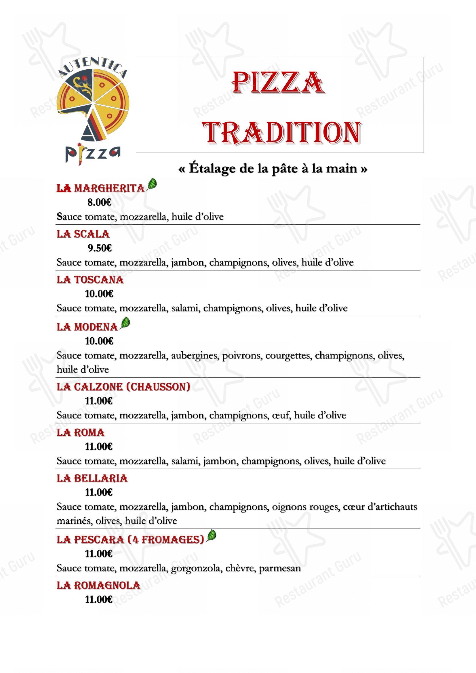 Menu pour AUTENTICA PIZZA dans Stiring-Wendel