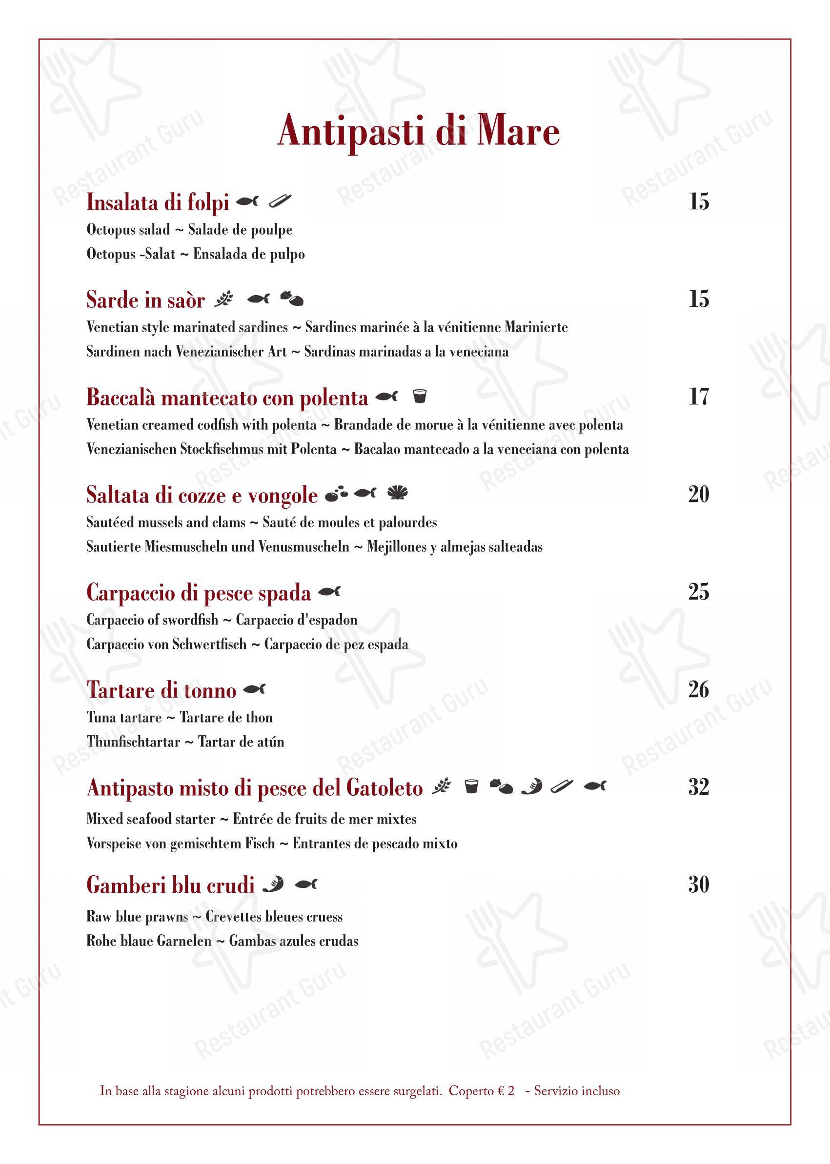 Menu per Antico Gatoleto Ristorante Pizzeria in Venezia
