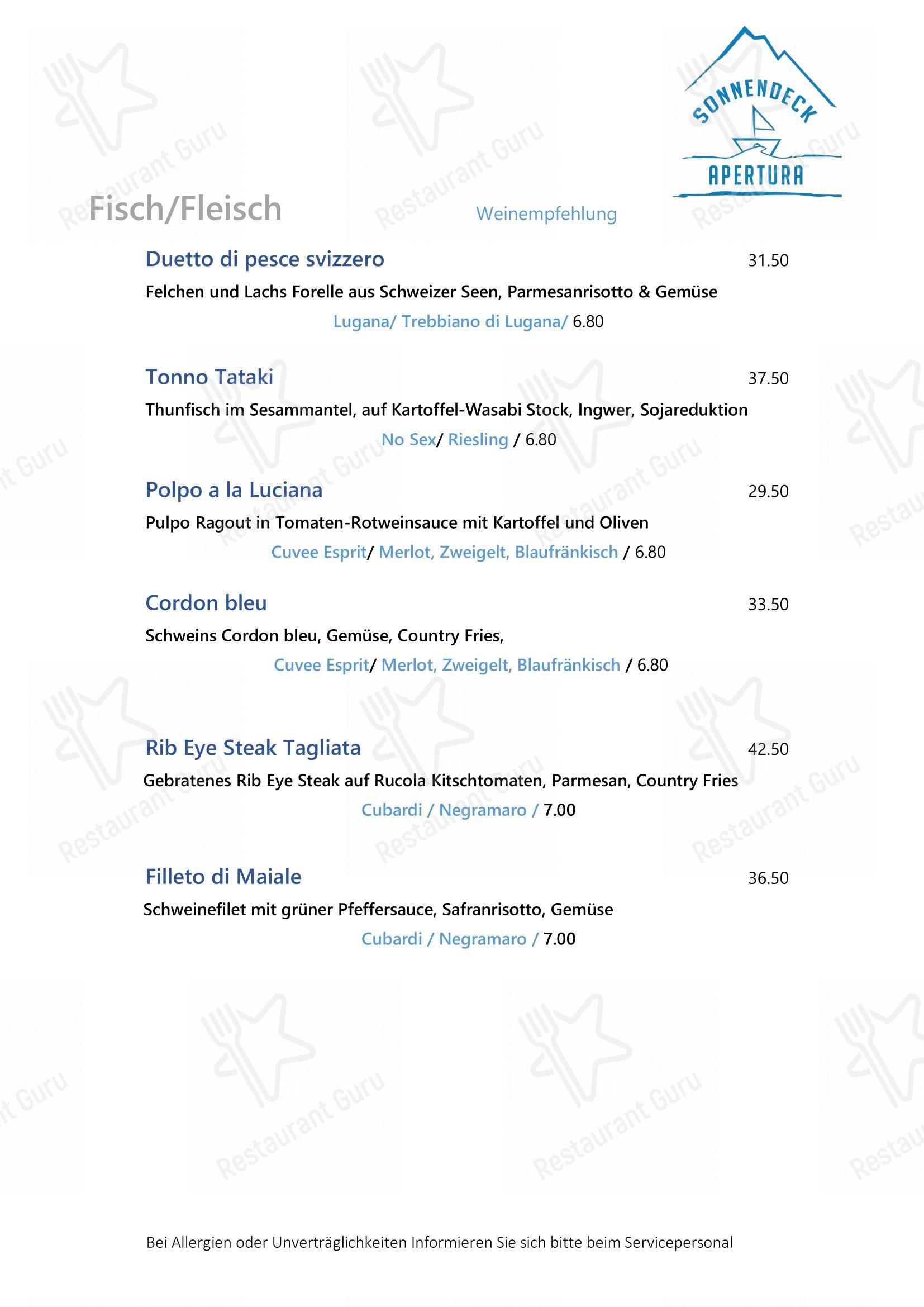 Menu bar per Apertura Sonnendeck in Flüelen