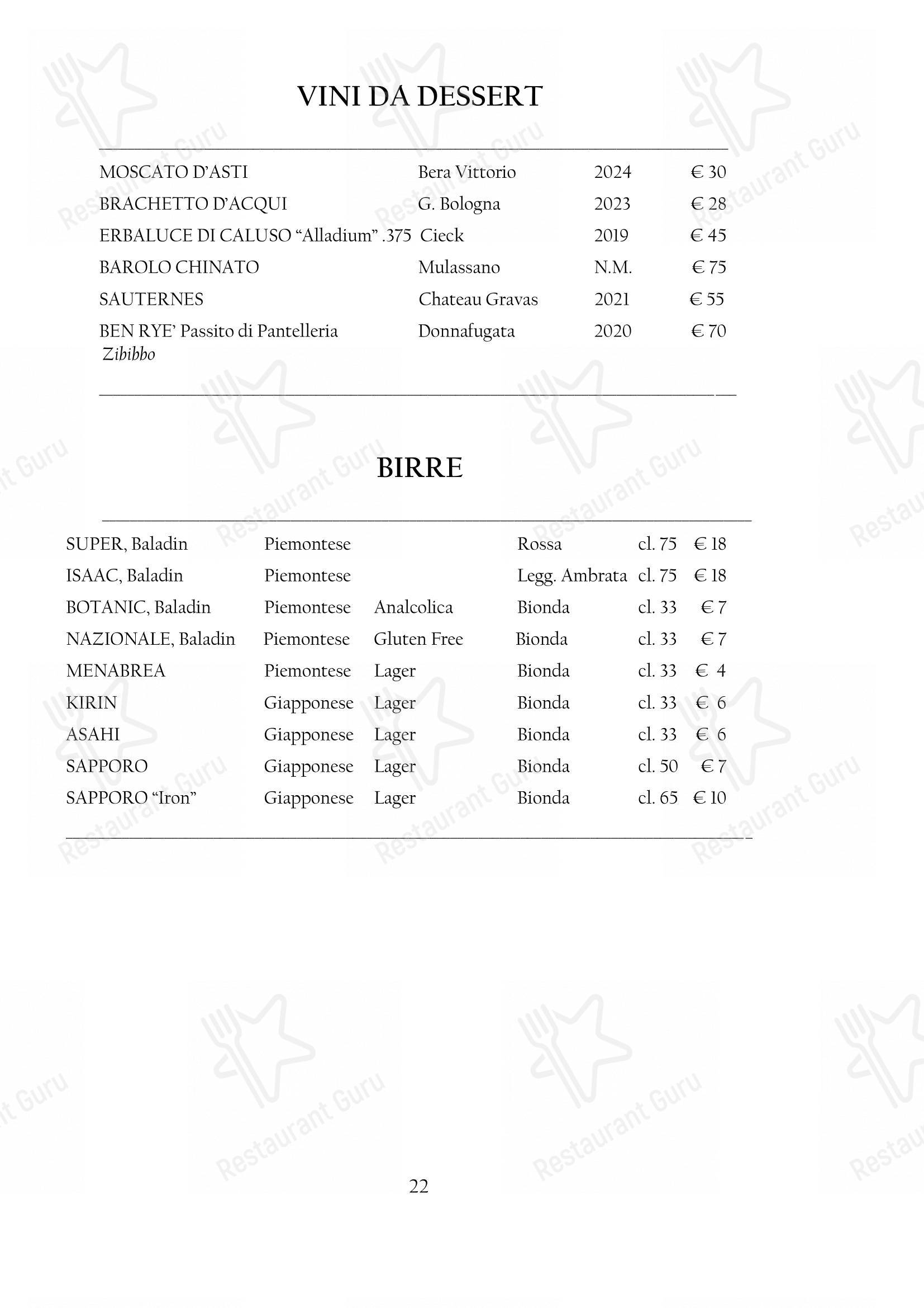 Menu per Arcadia in Torino