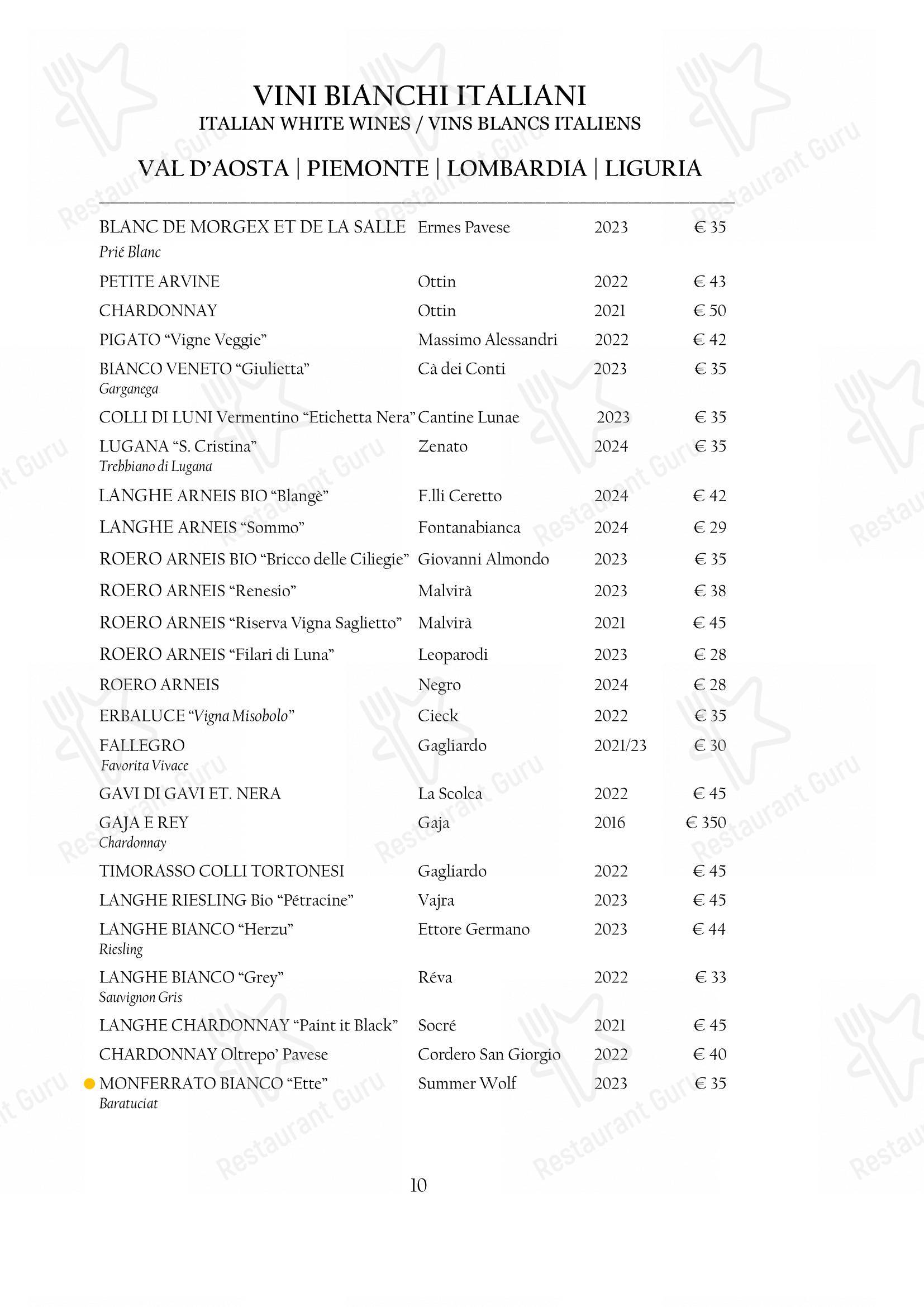 Arcadia in Torino - Menu