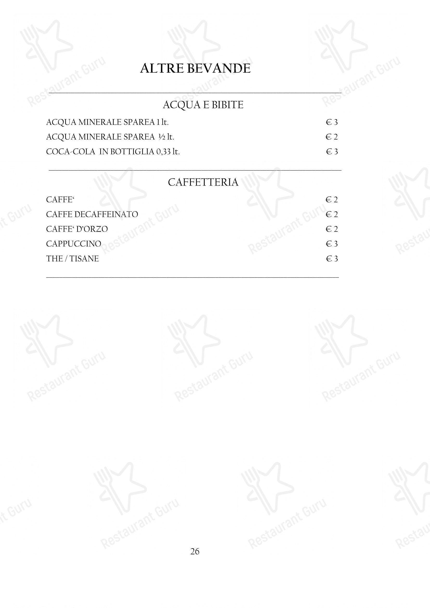 Arcadia in Torino - Menu