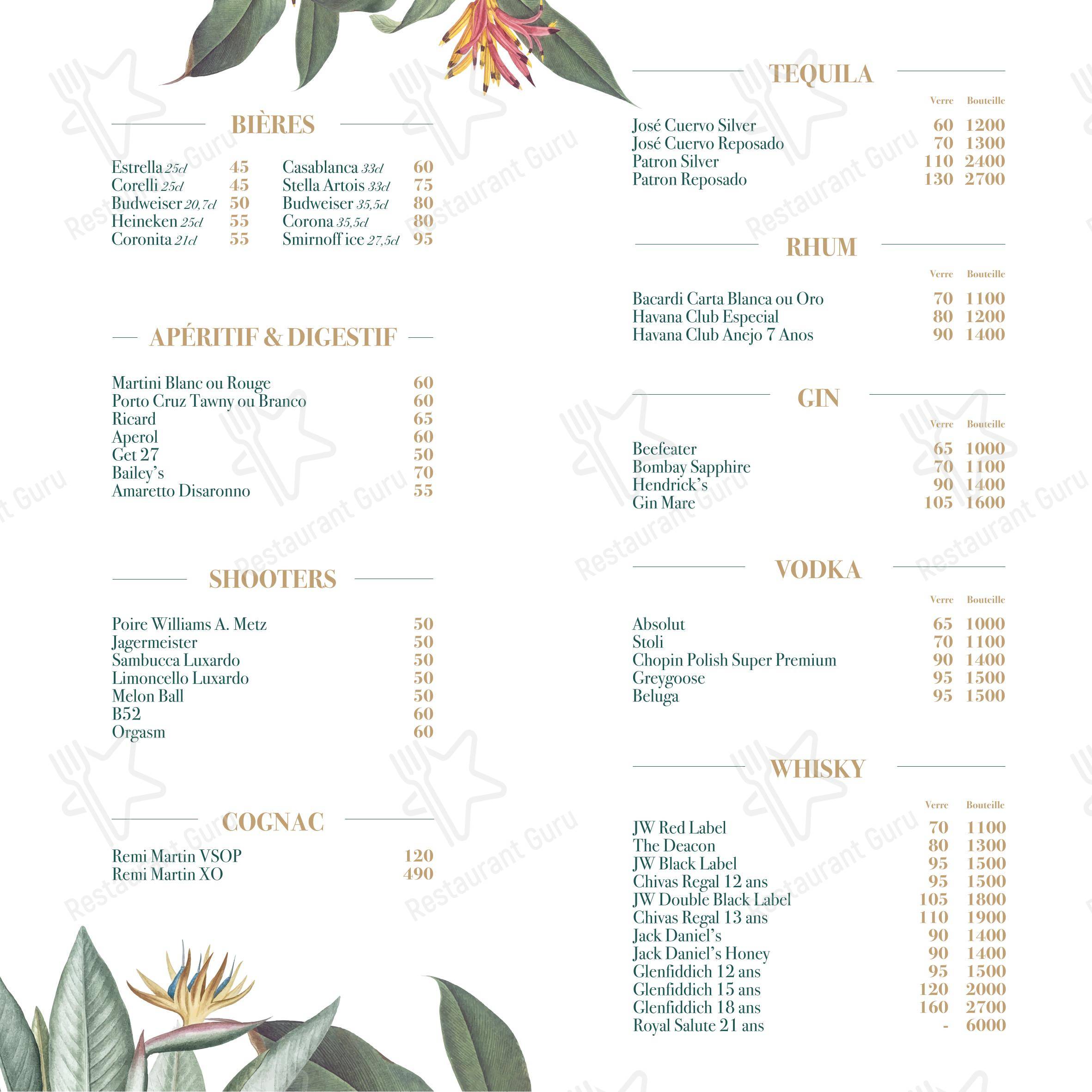 Menu pour Baiana Lounge - Menu bar