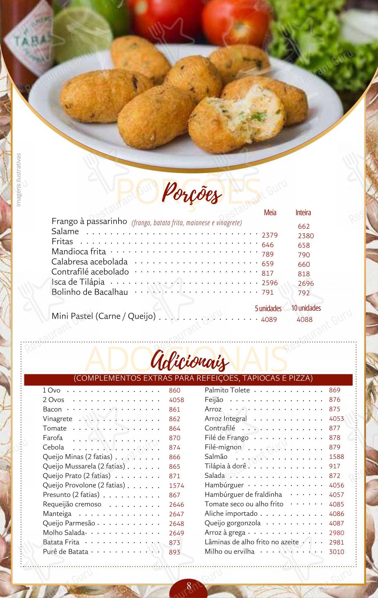 Menu bar para Panificadora Vila Monumento sobremesas