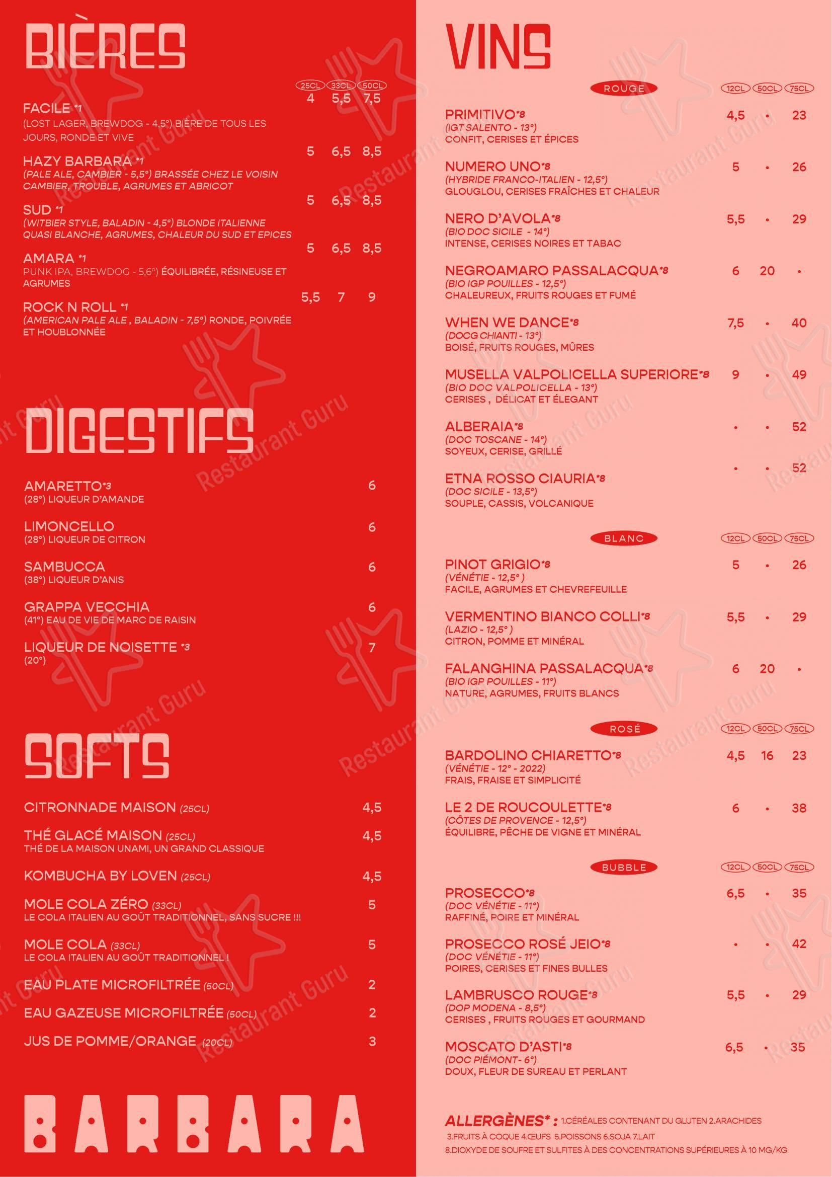 Menu bar pour Barbara dans Croix