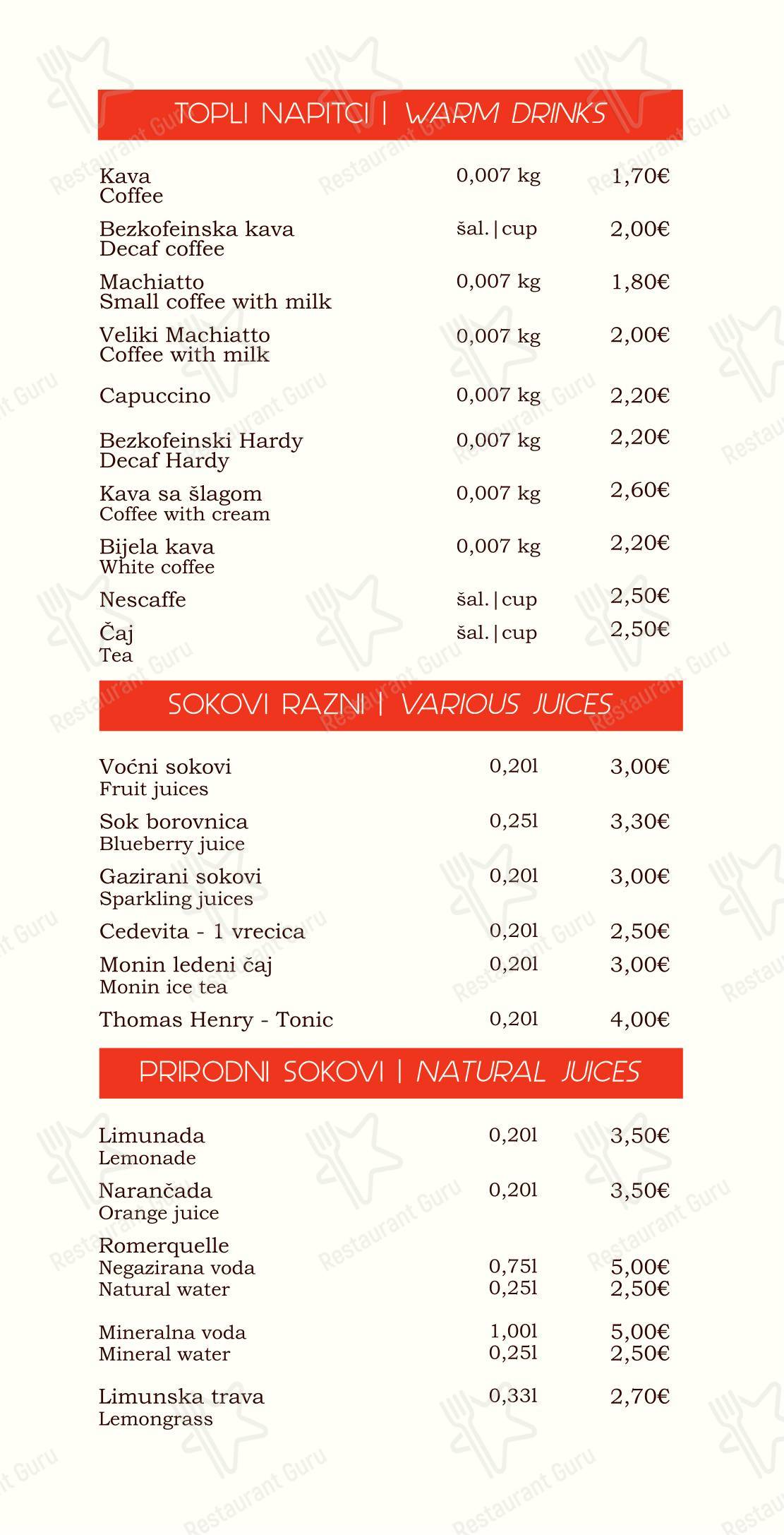 Bistro Gugulo in Kali - Menu