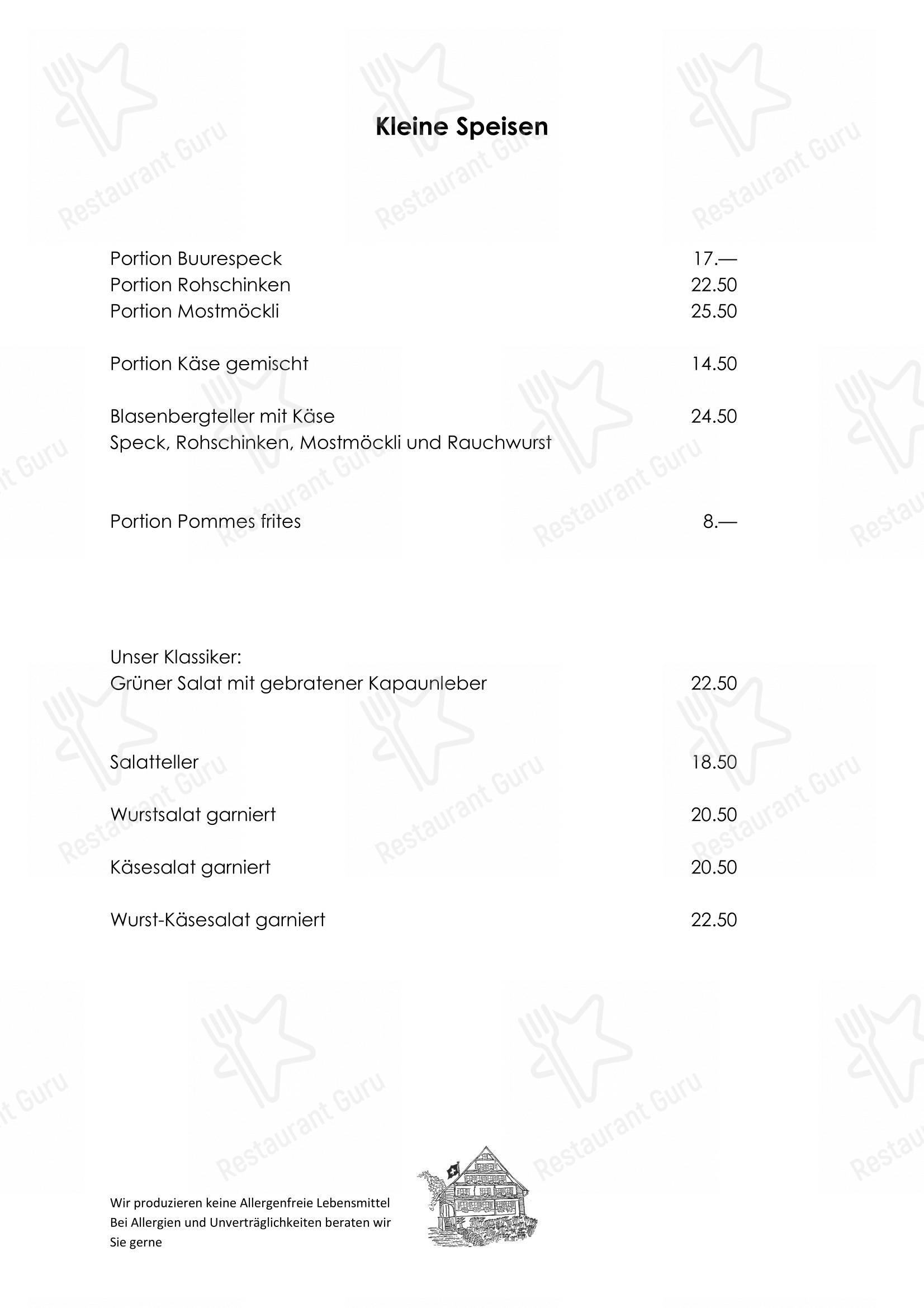Menu per Blasenberg in Zugo