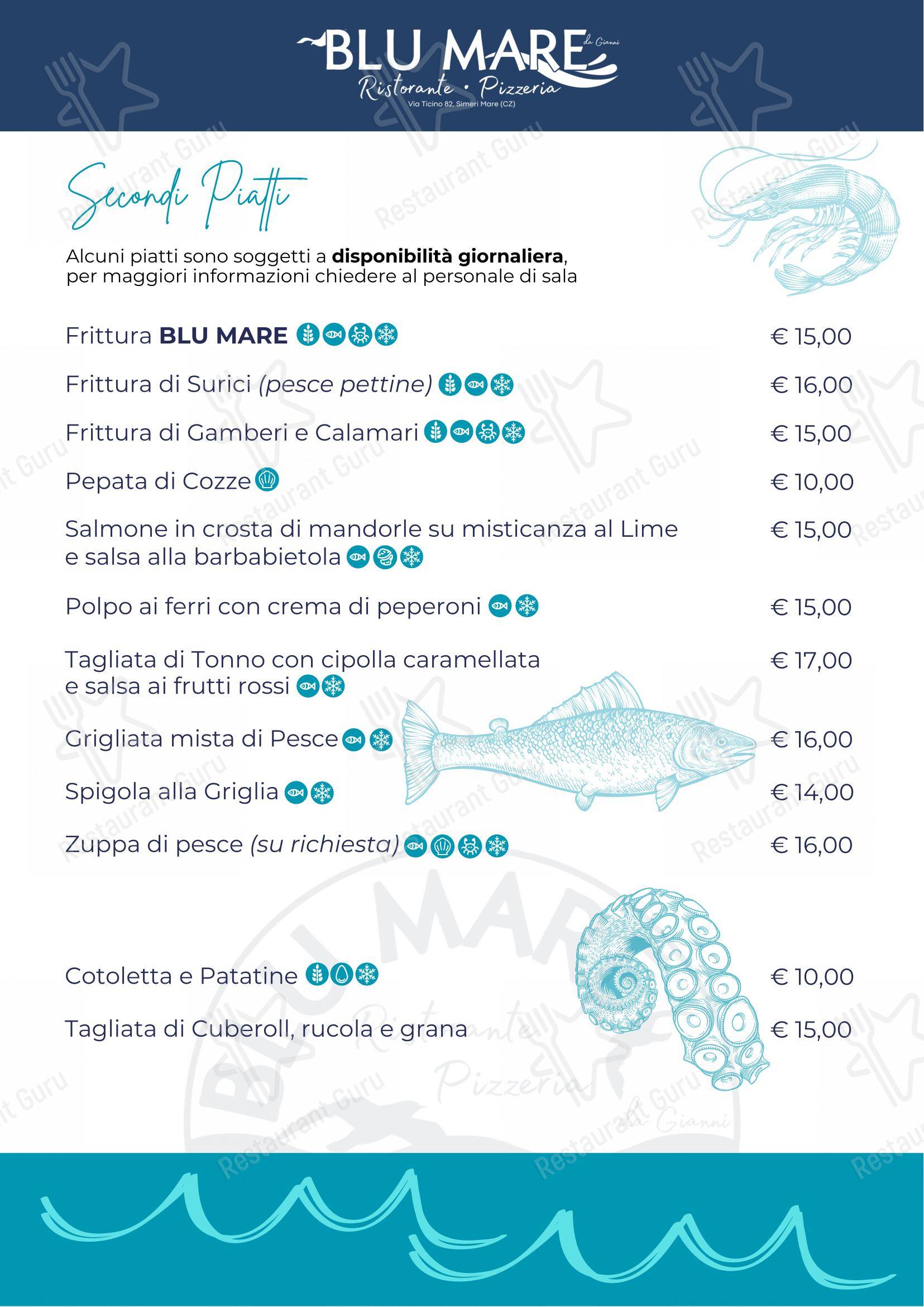 Menu di Blu Mare - Ristorante Pizzeria - Menu