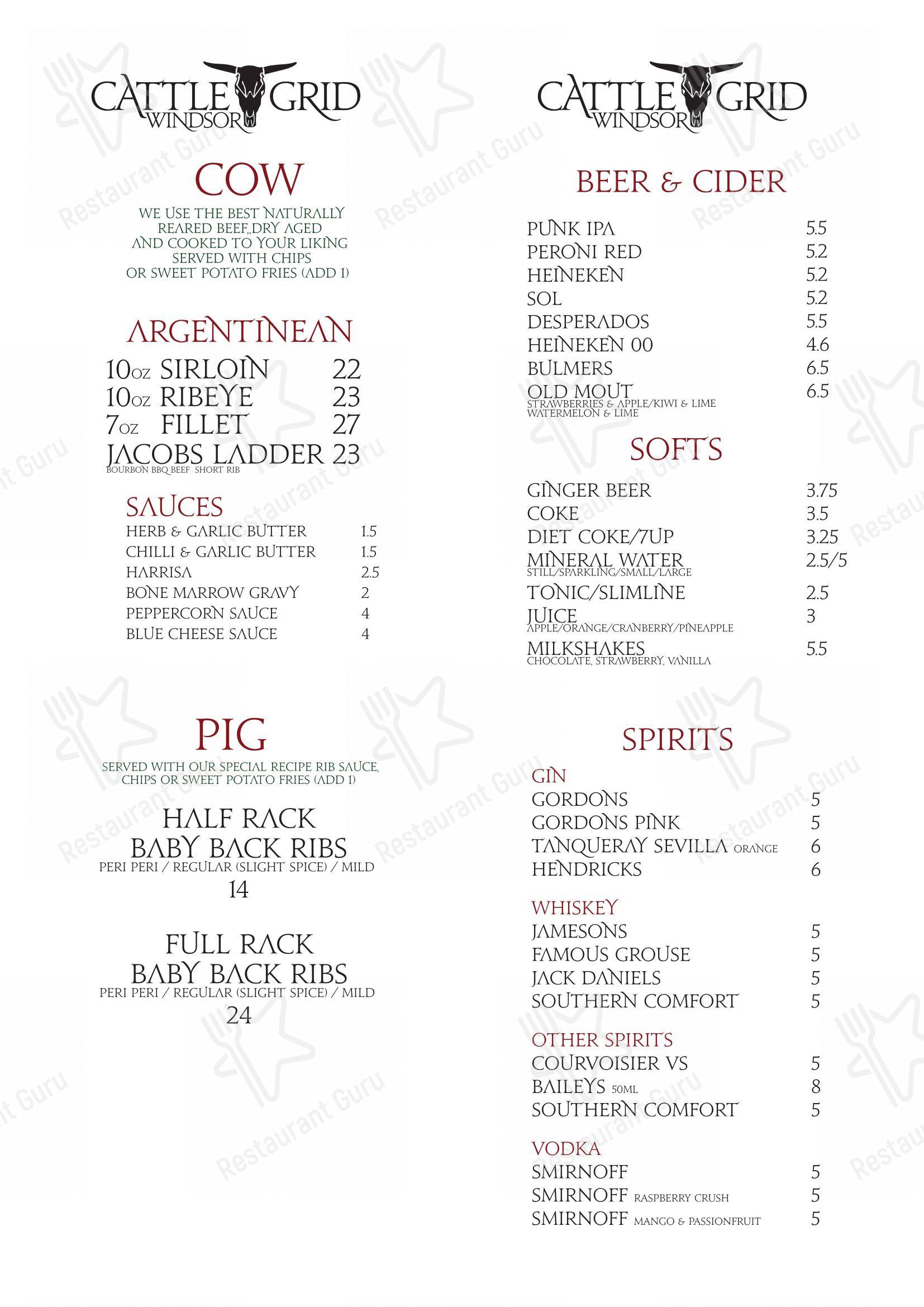 Menu At Cattle Grid Steakhouse Windsor