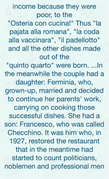 Menu bar per Checchino dal 1887 in Roma