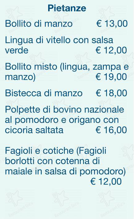 Menu per Checchino dal 1887 in Roma