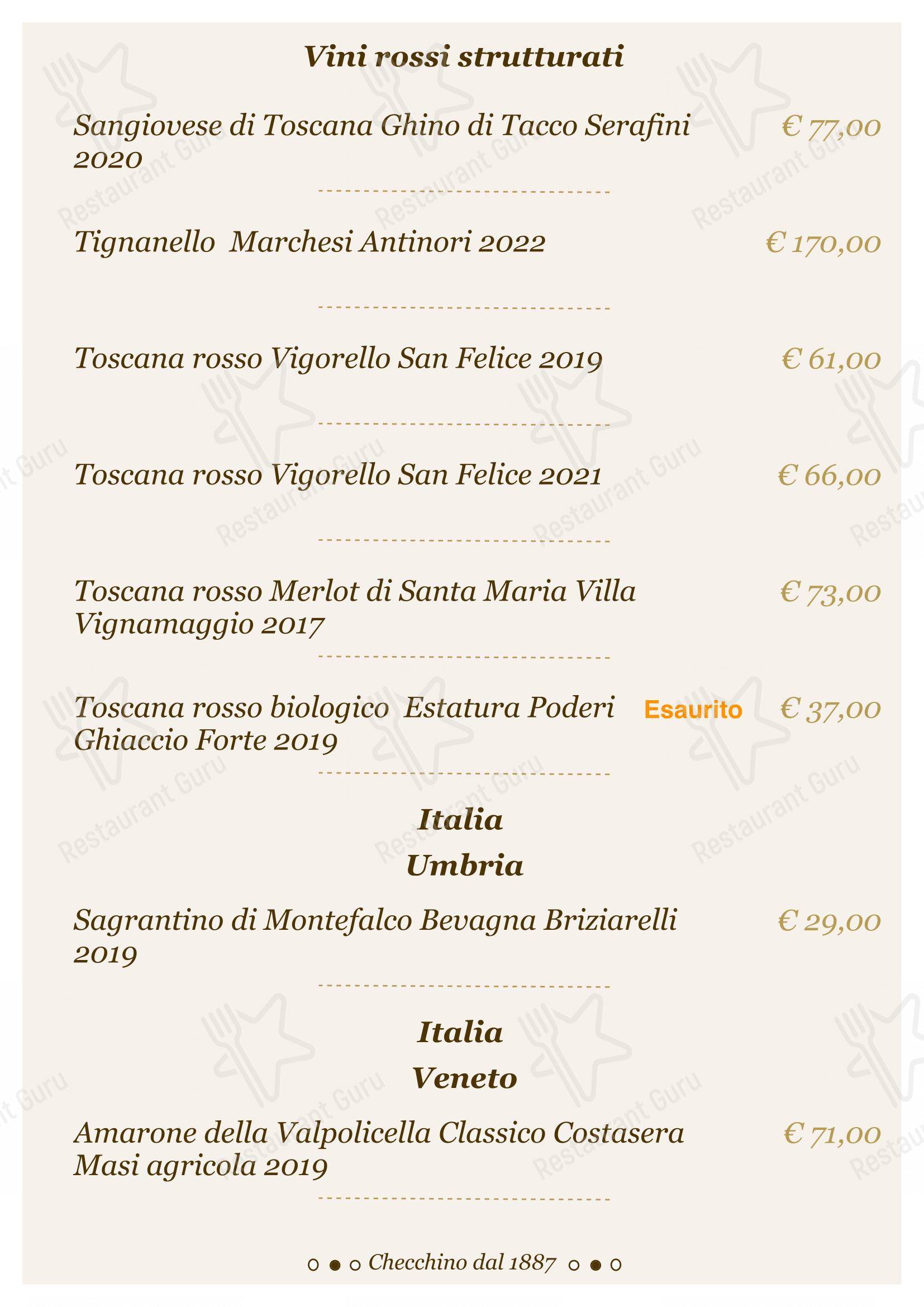 Menu di Checchino dal 1887 - Lunch Menu