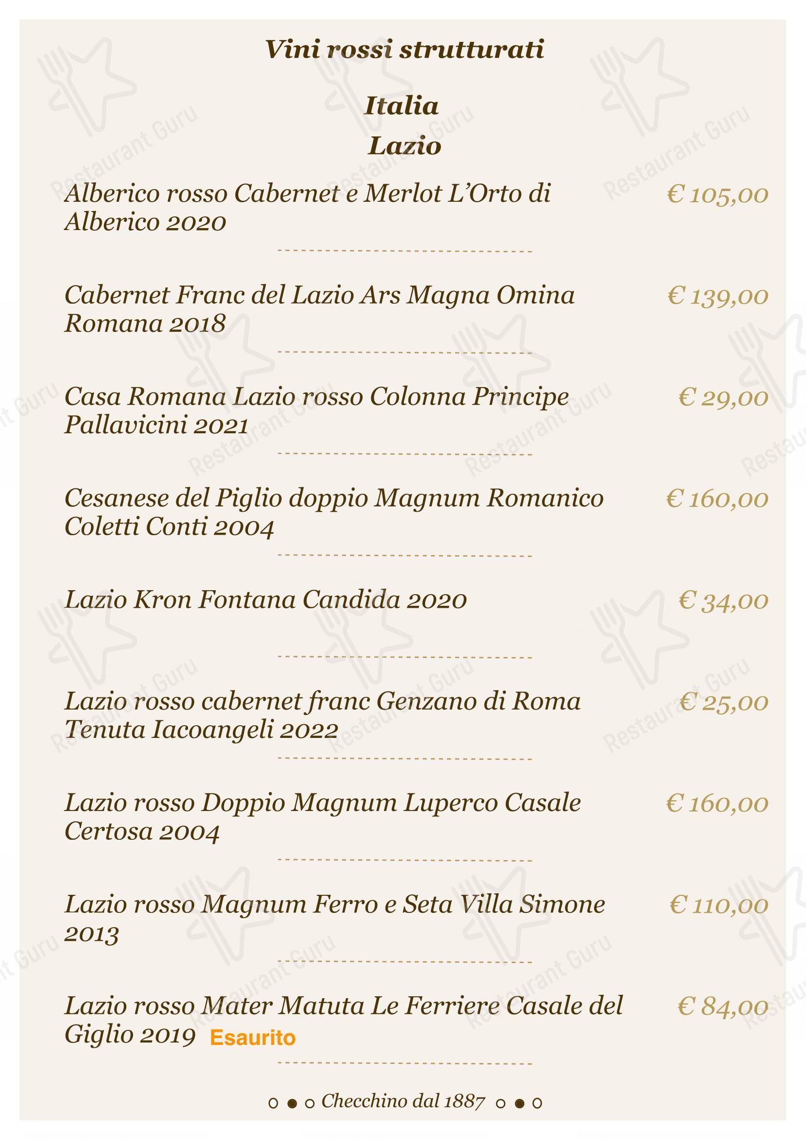 Menu di Checchino dal 1887 - Lunch Menu