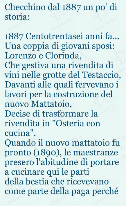Menu per Checchino dal 1887 ristorante