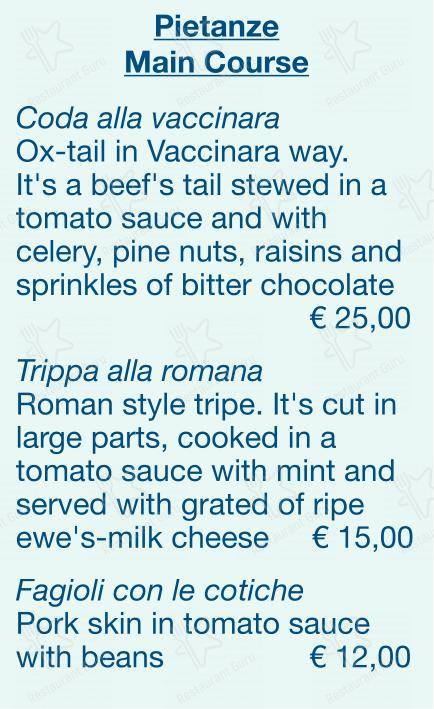 Checchino dal 1887 in Roma - Menu bar