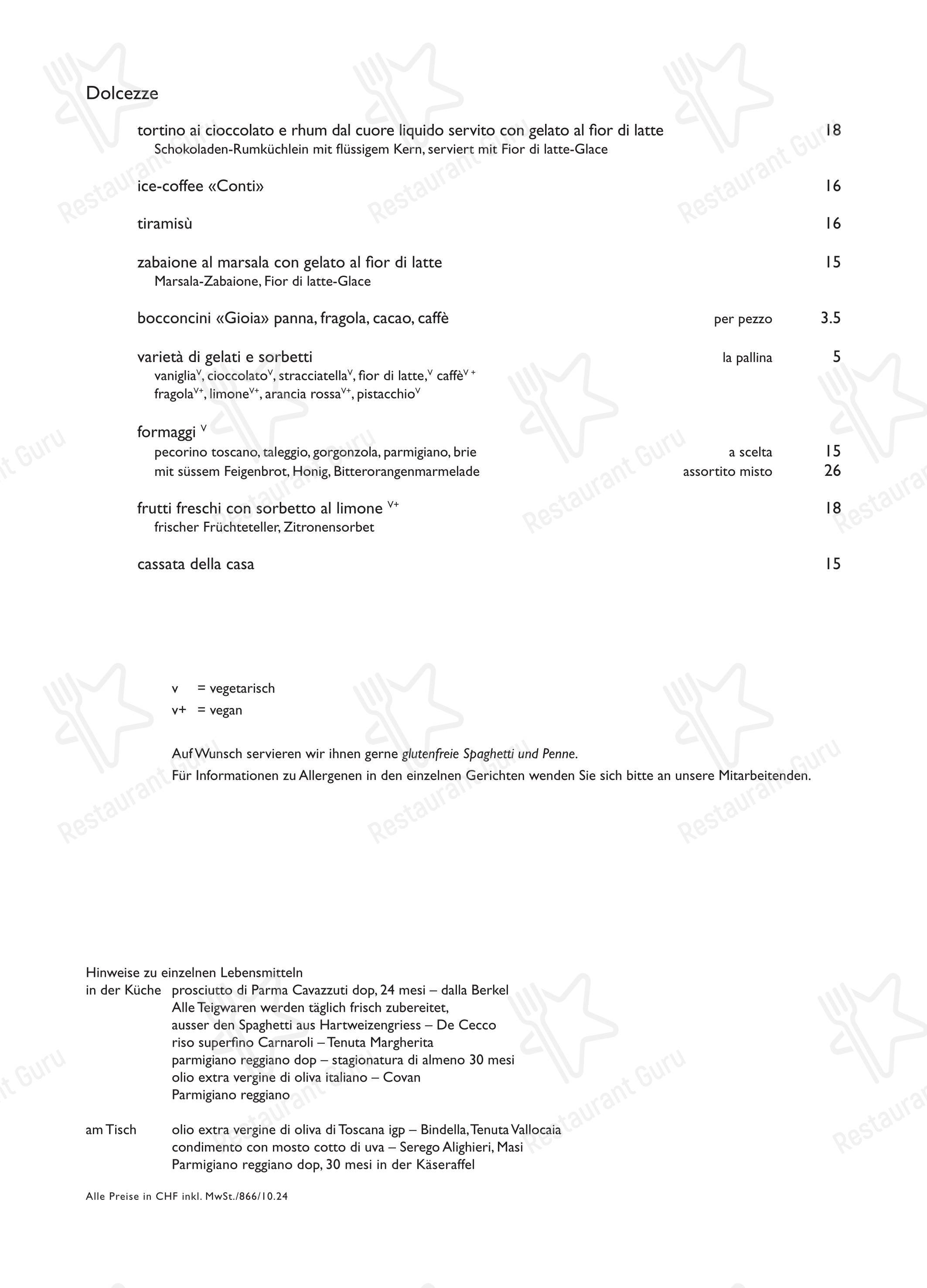 Ristorante Conti in Zurigo - Menu