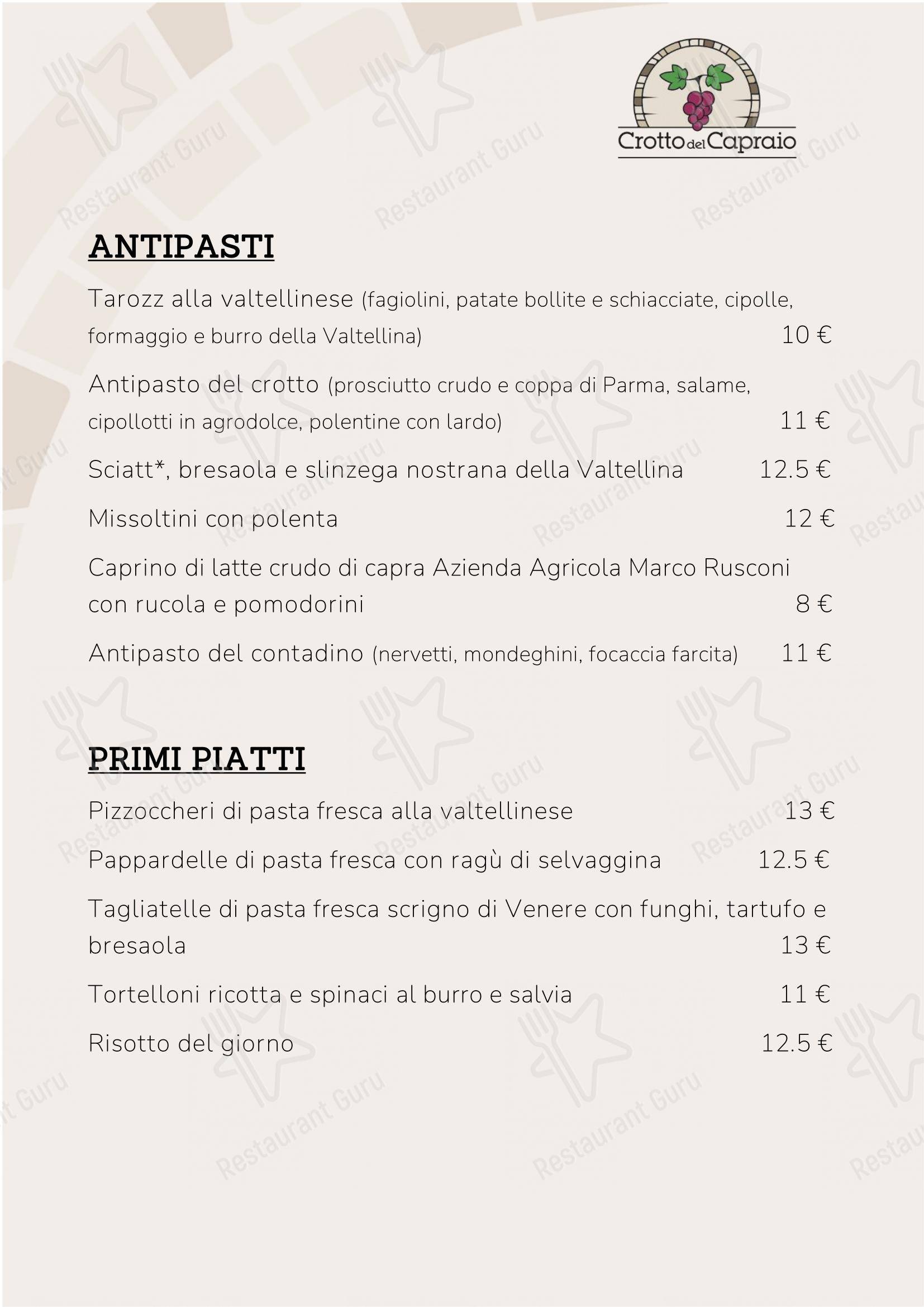 Crotto del Capraio in Civate - Menu bar