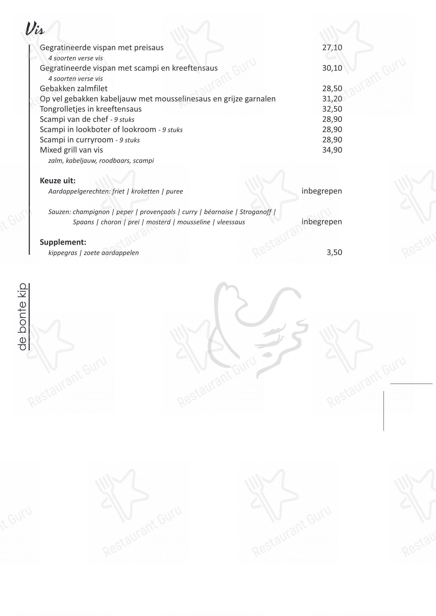 Menu pour De Bonte Kip, Restaurant - Menu bar