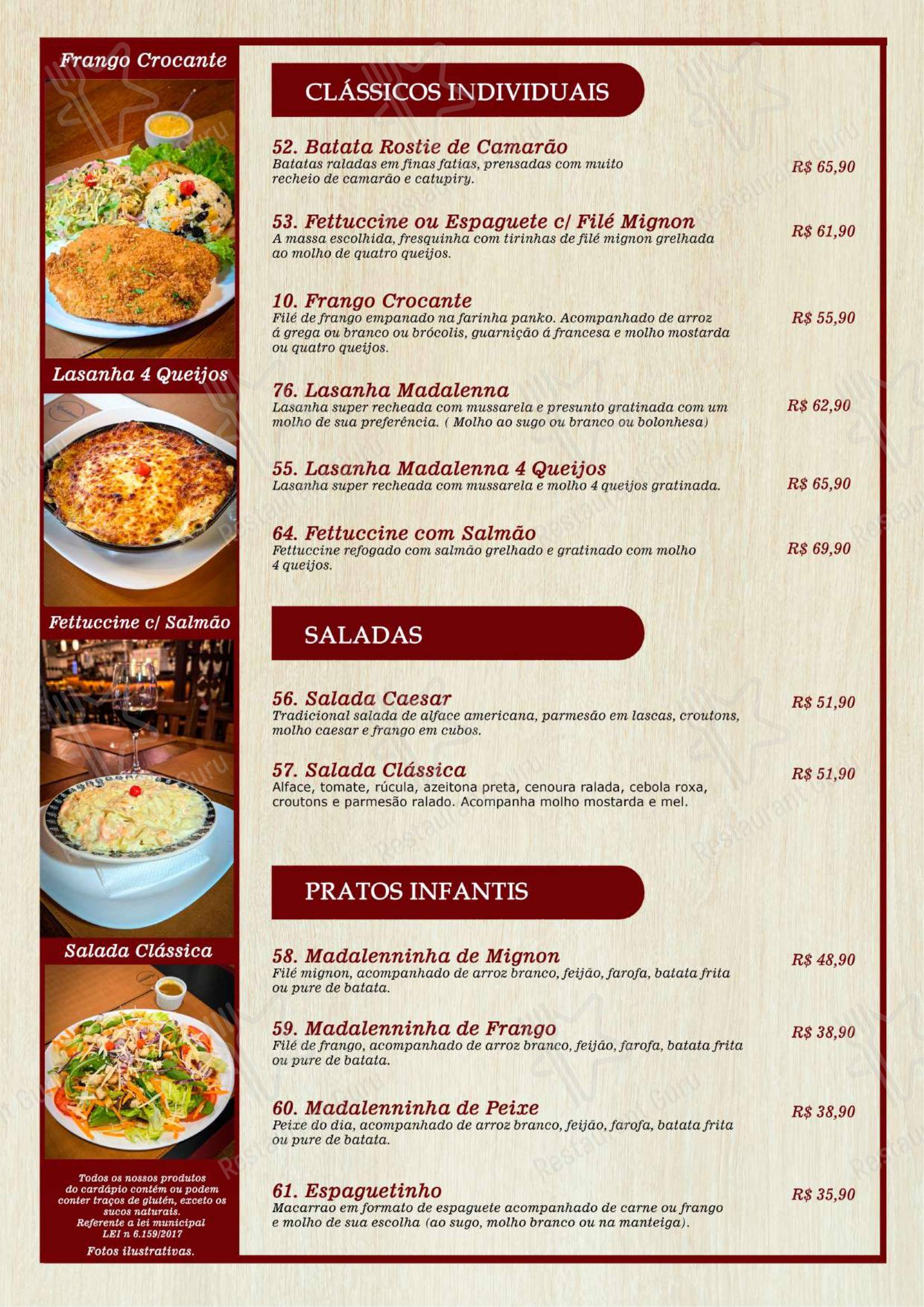 Madalenna Recreio – Bar, Restaurante e Pizzaria de Qualidade em Rio de Janeiro - Menu