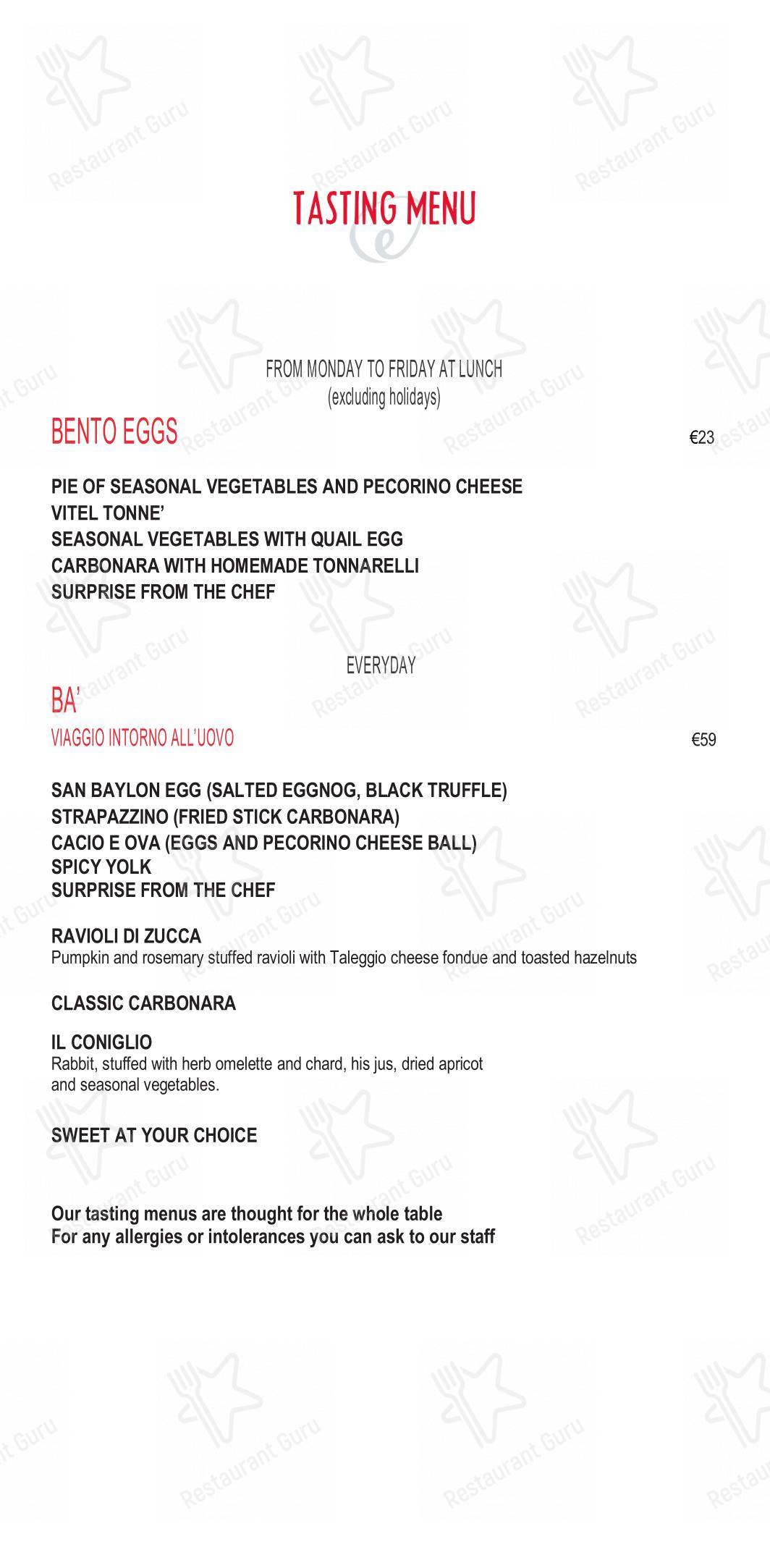 Menu pour Eggs - Menu