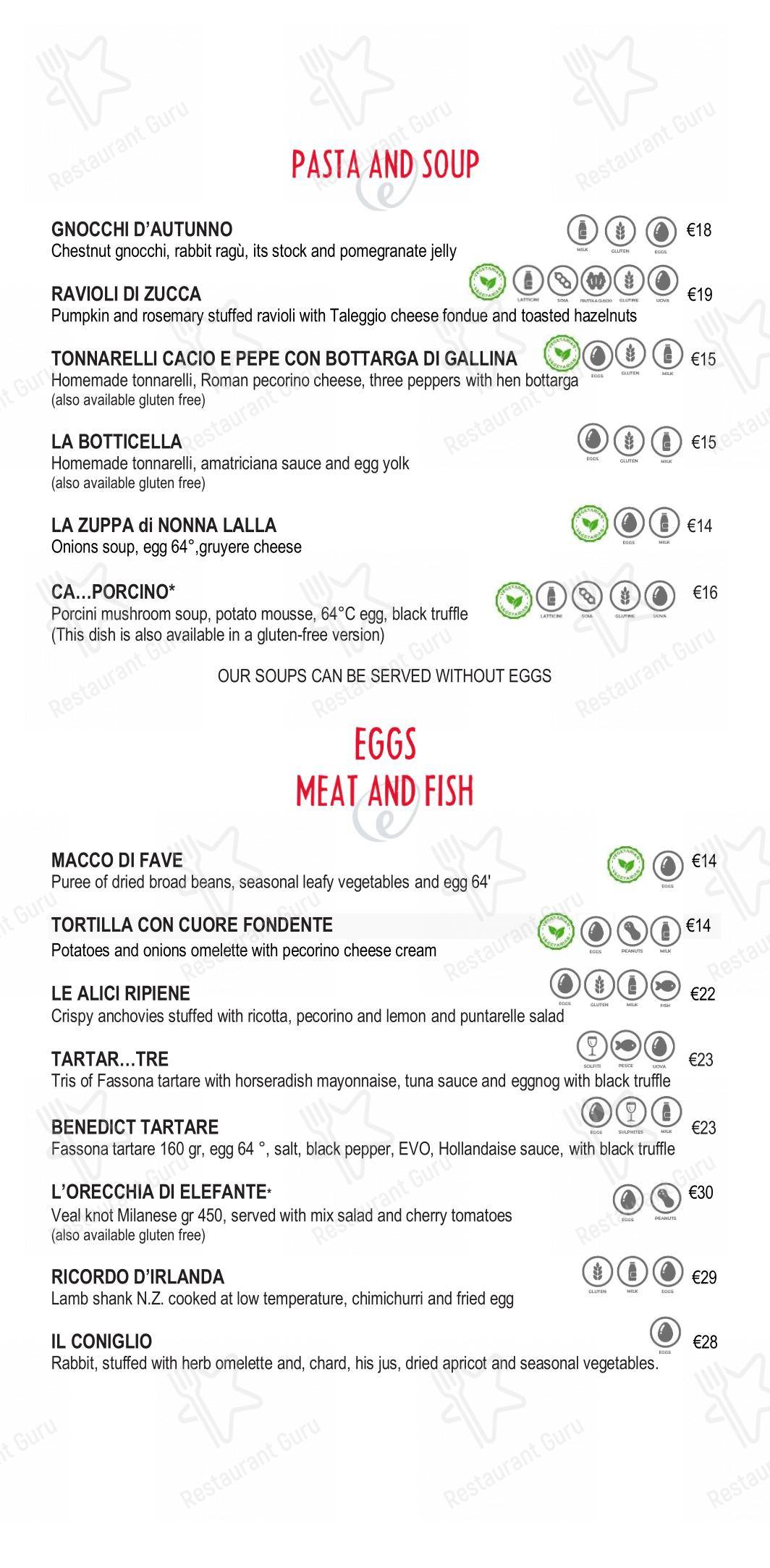 Menu per Eggs Roma caffè bar