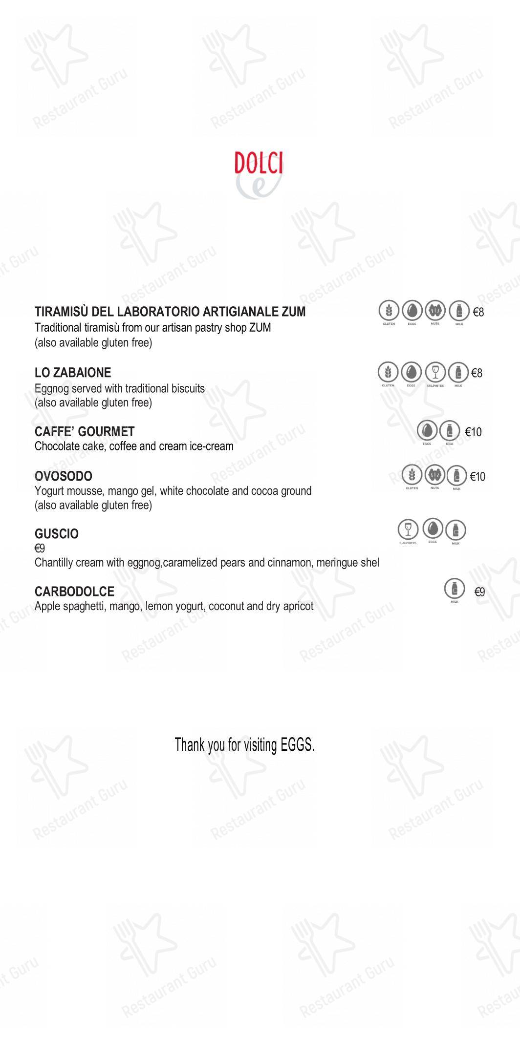 Menu pour Eggs café