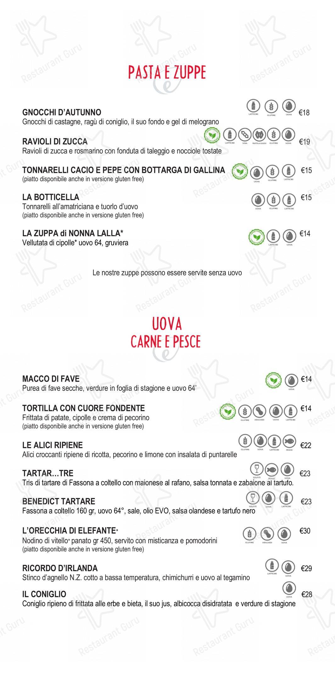 Menu pour Eggs dans Rome