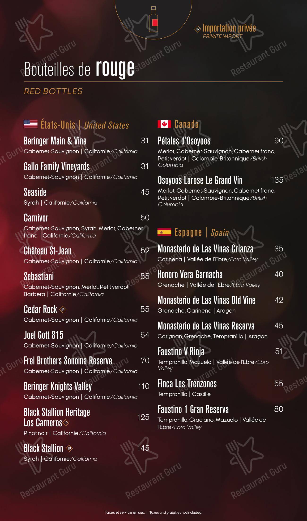 Wine Menu pour Ginger Resto-Bar dans Québec