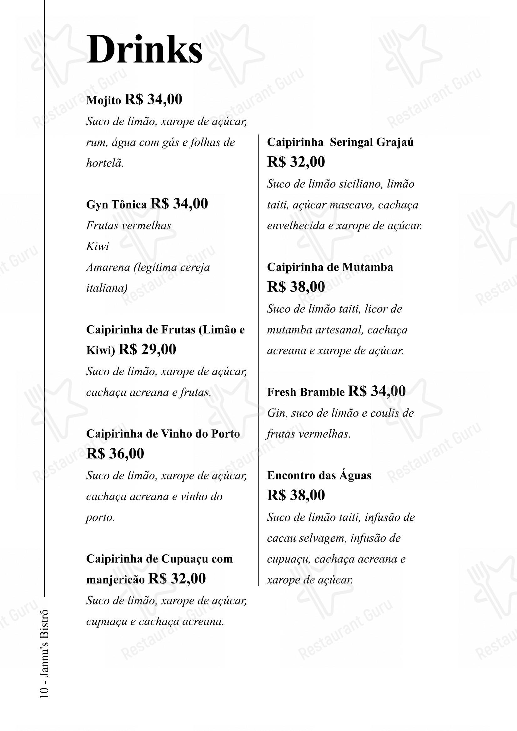 Jannu's Bistrô em Rio Branco - Menu