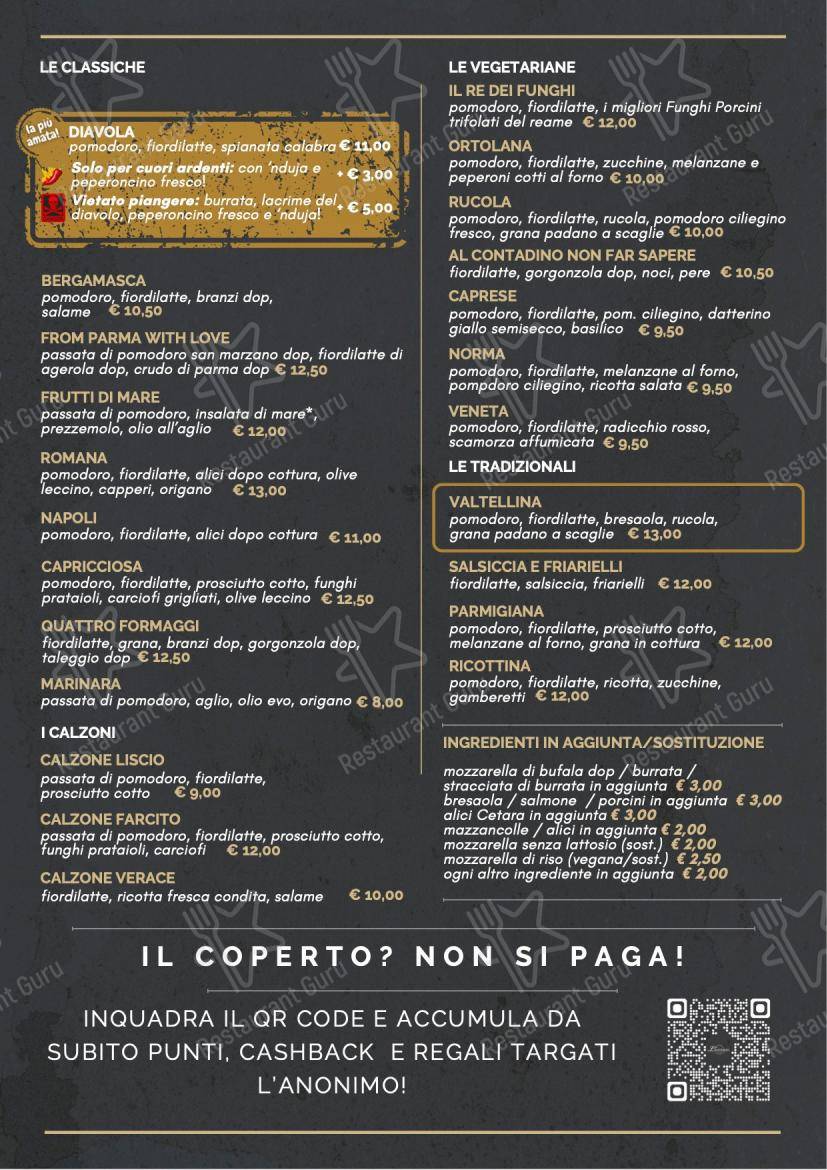 L'Anonimo - Pizzeria con Cucina in Dalmine - Menu