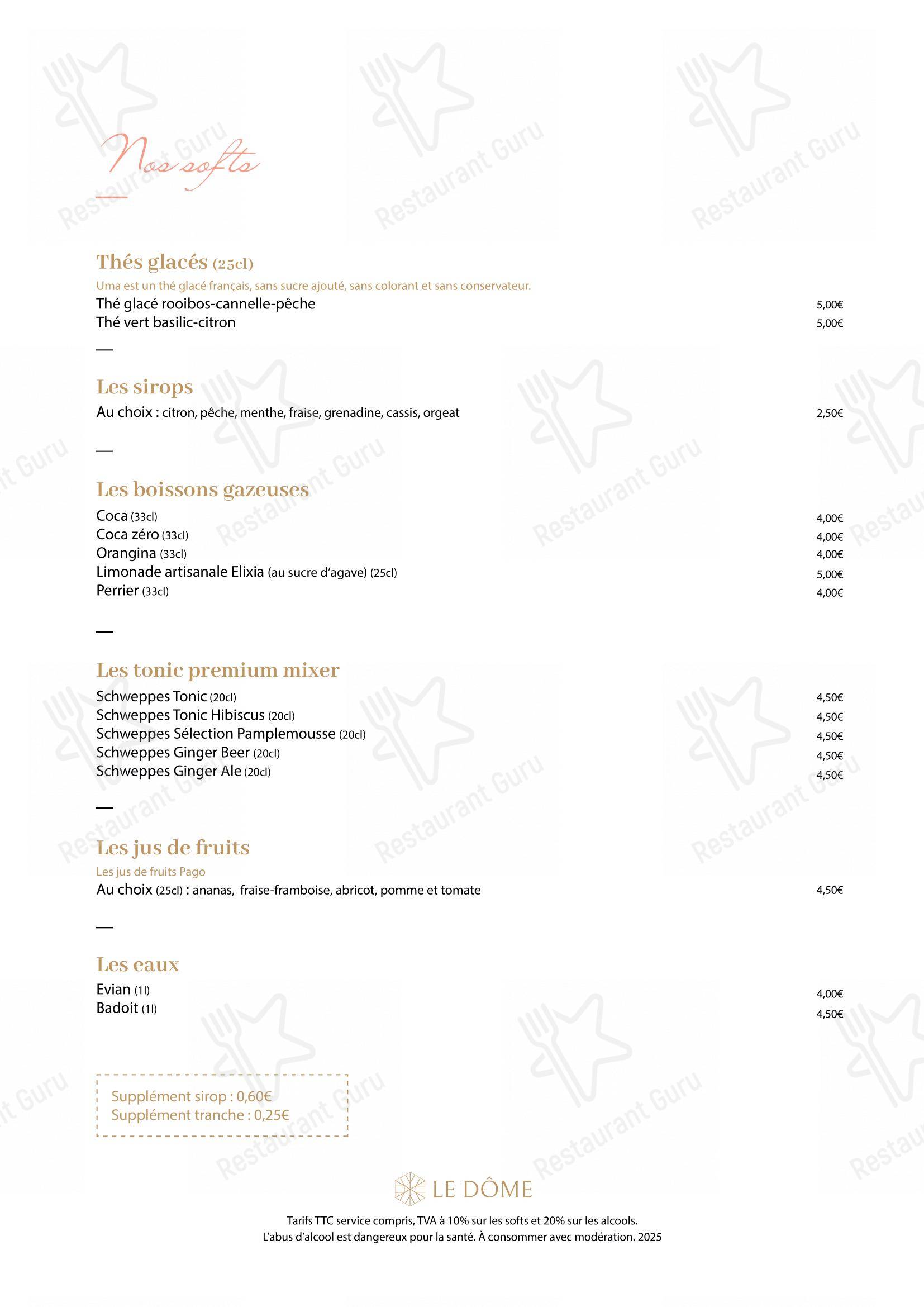 Menu bar pour Le Dôme restaurant
