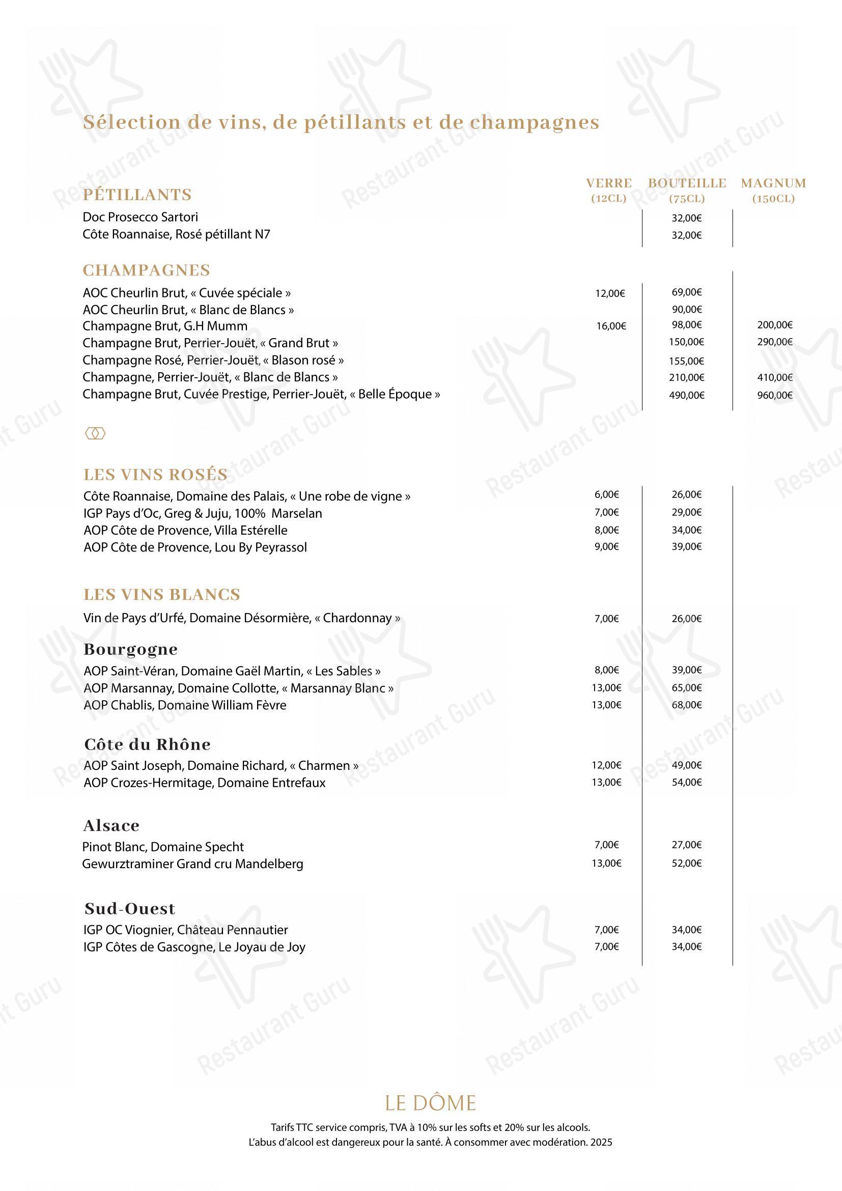 Le Dôme dans Roanne - Menu bar