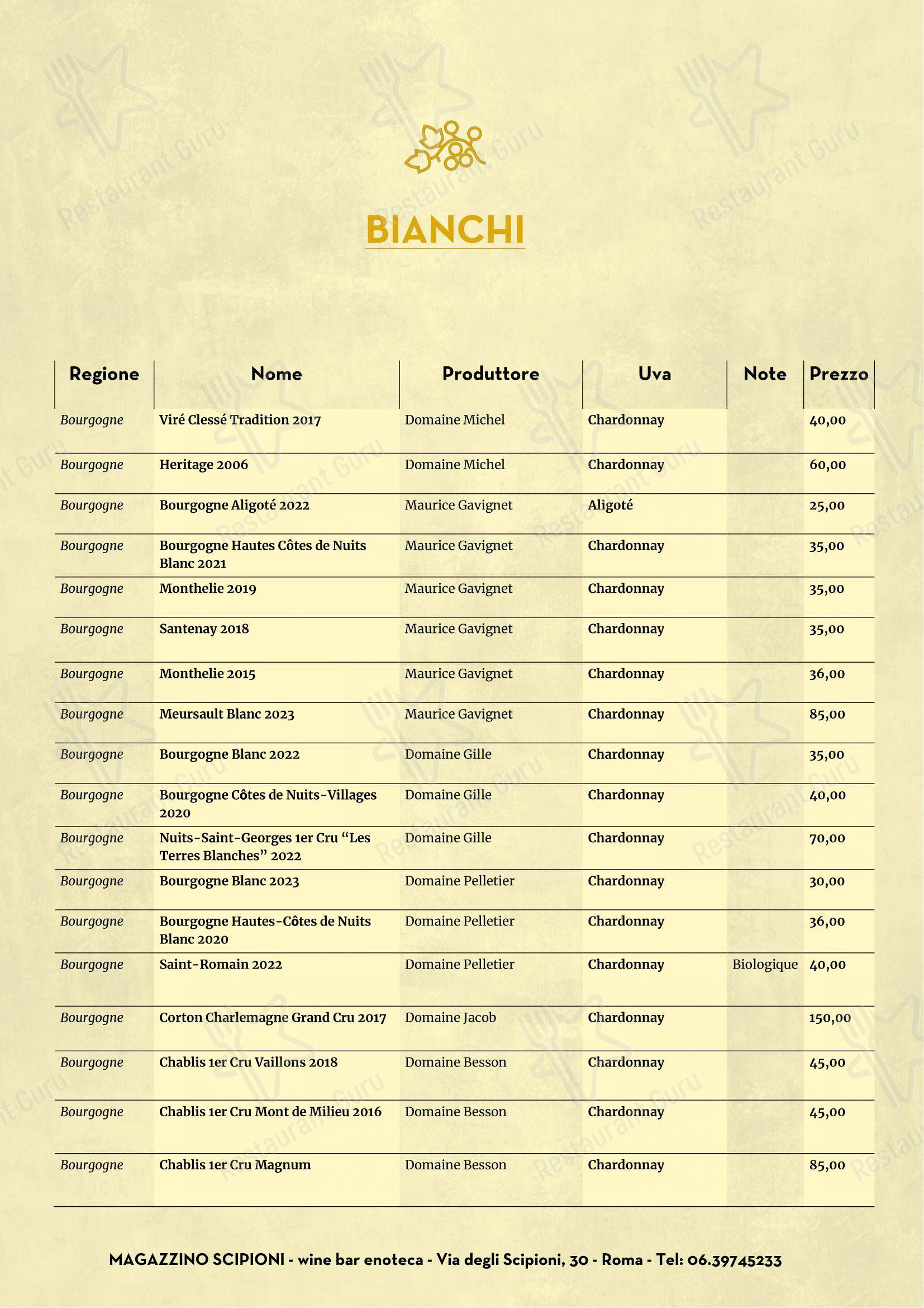 Menu di Magazzino Scipioni - Wine Menu