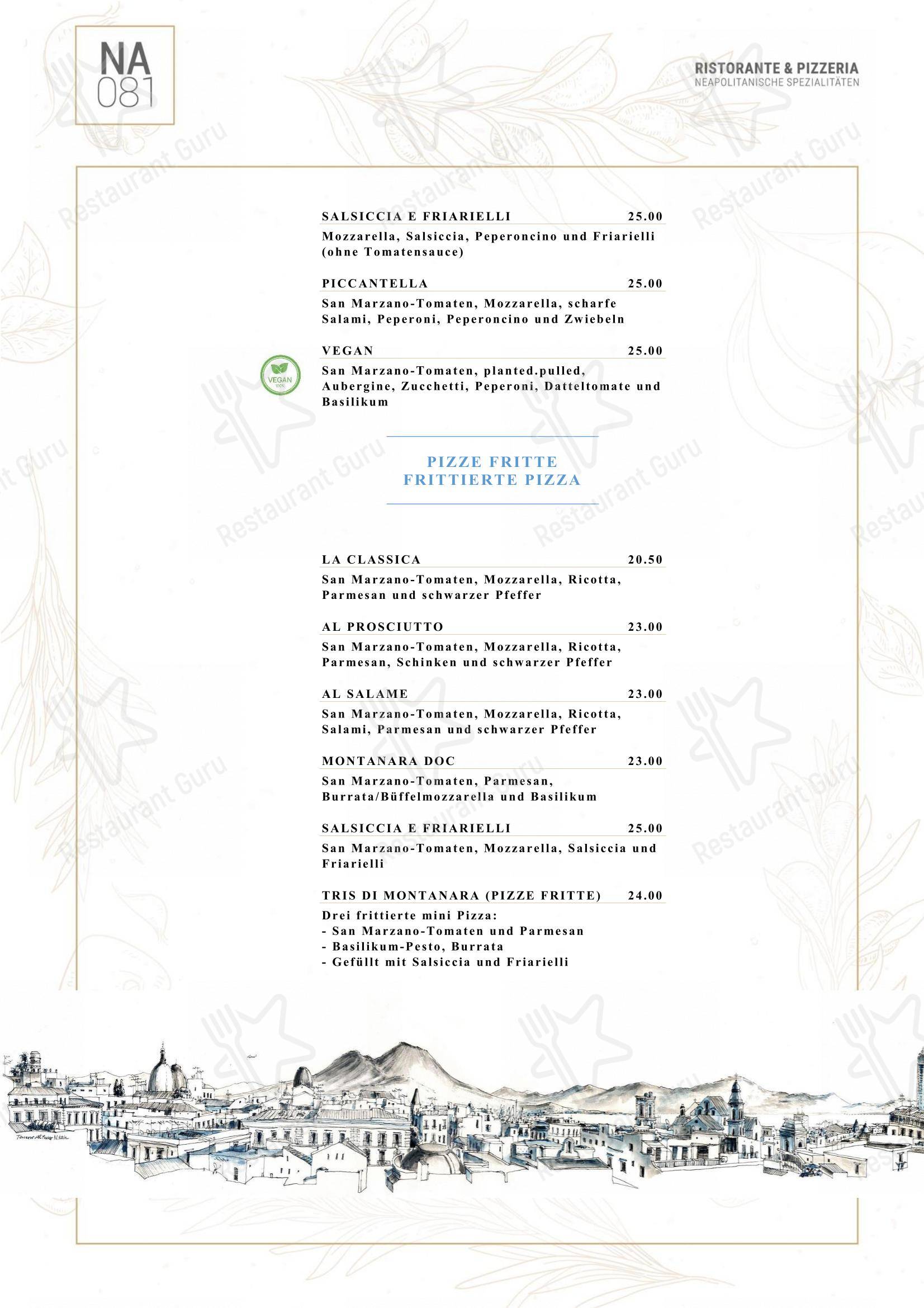 NA081 in Zurigo - Menu