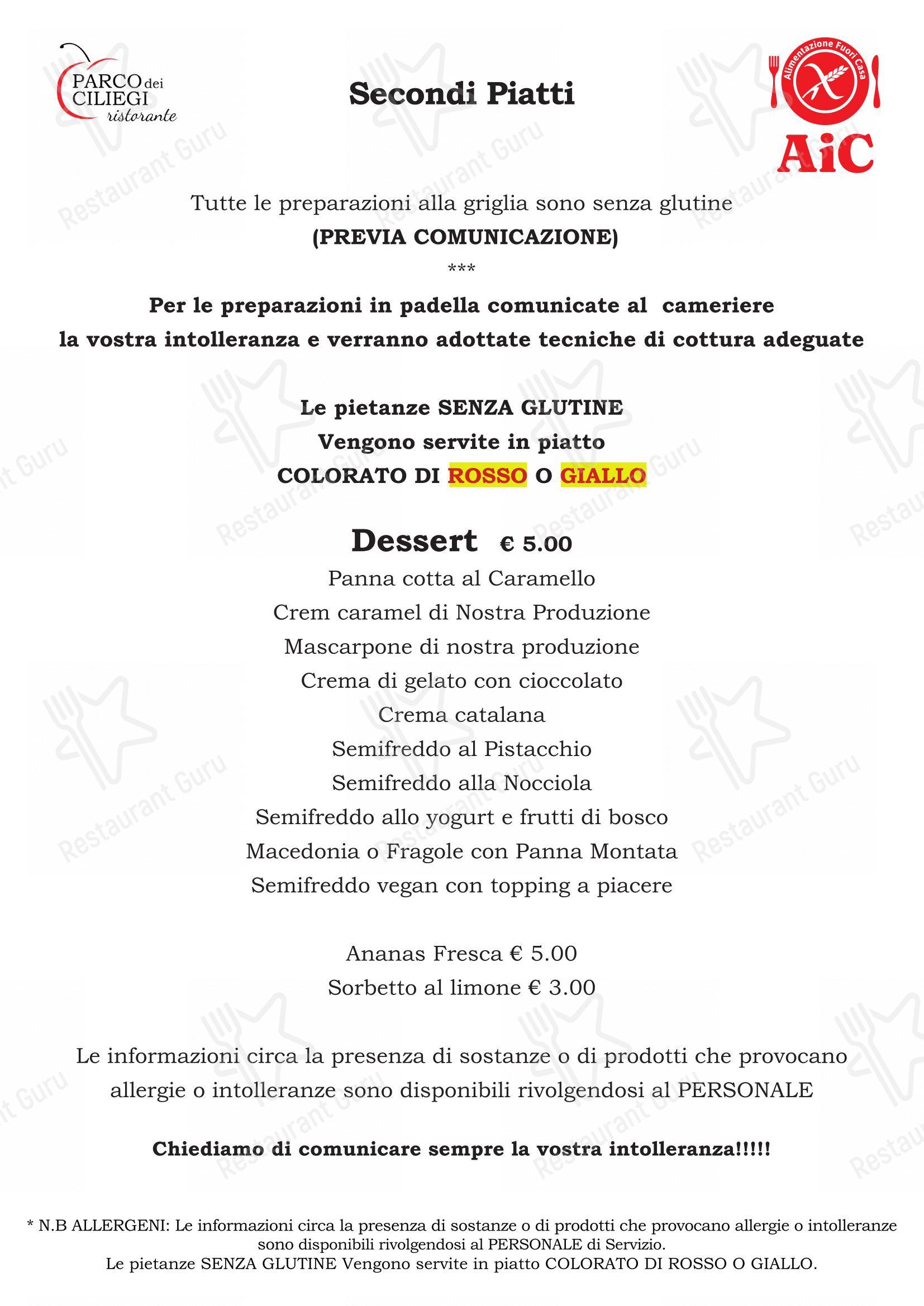 Menu di Parco Dei Ciliegi - Ночное меню