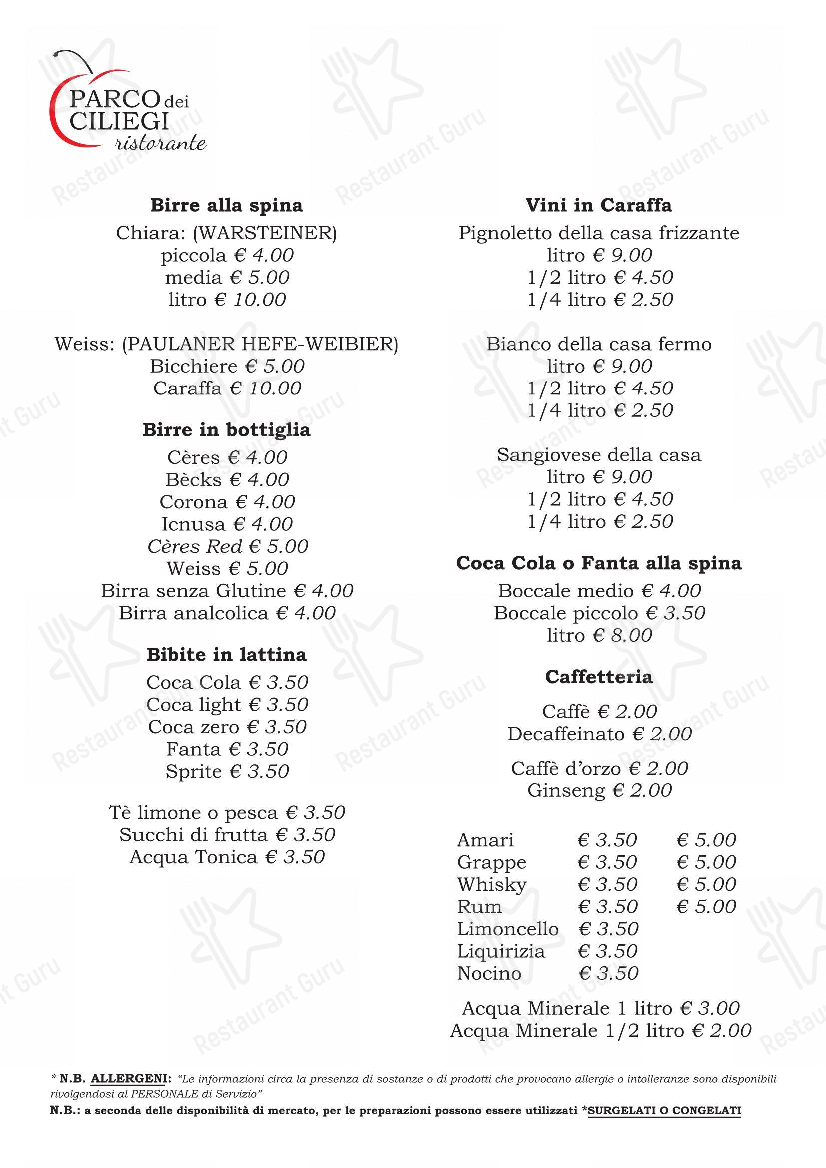Menu di Parco Dei Ciliegi - Коктейльная карта