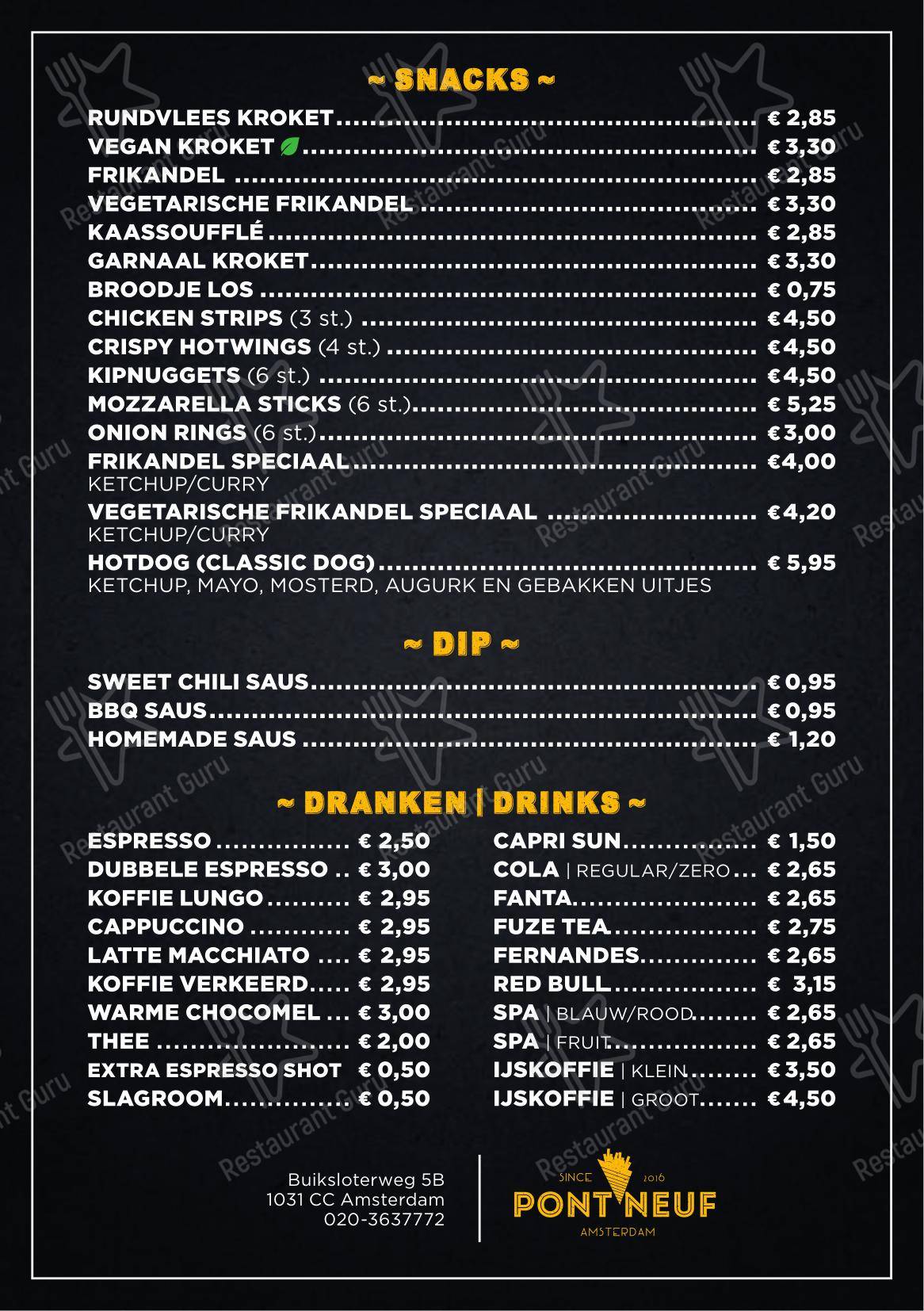 Pont Neuf Buiksloterweg dans Amsterdam - Menu