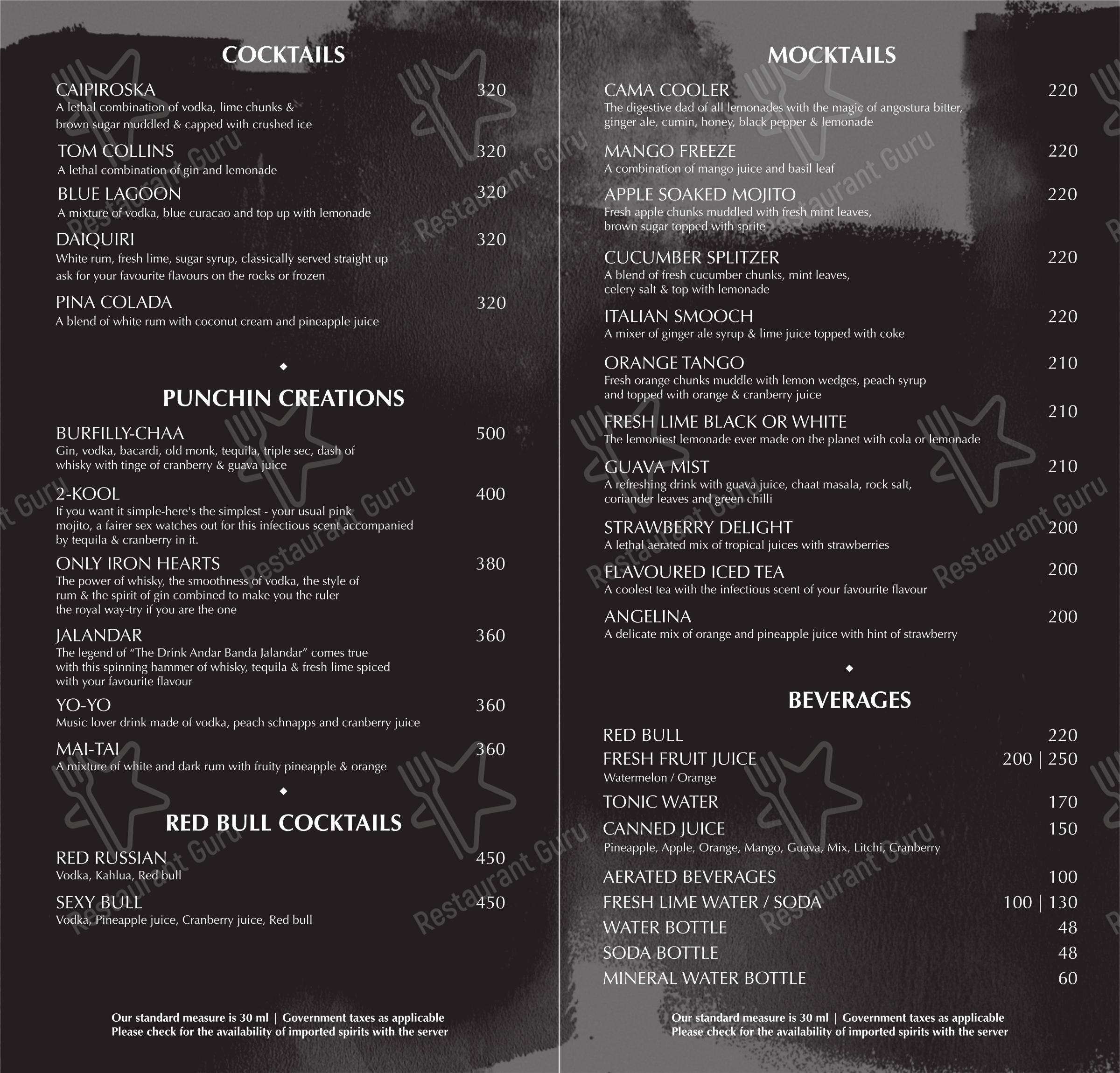 Menu bar for the PunChin restaurant