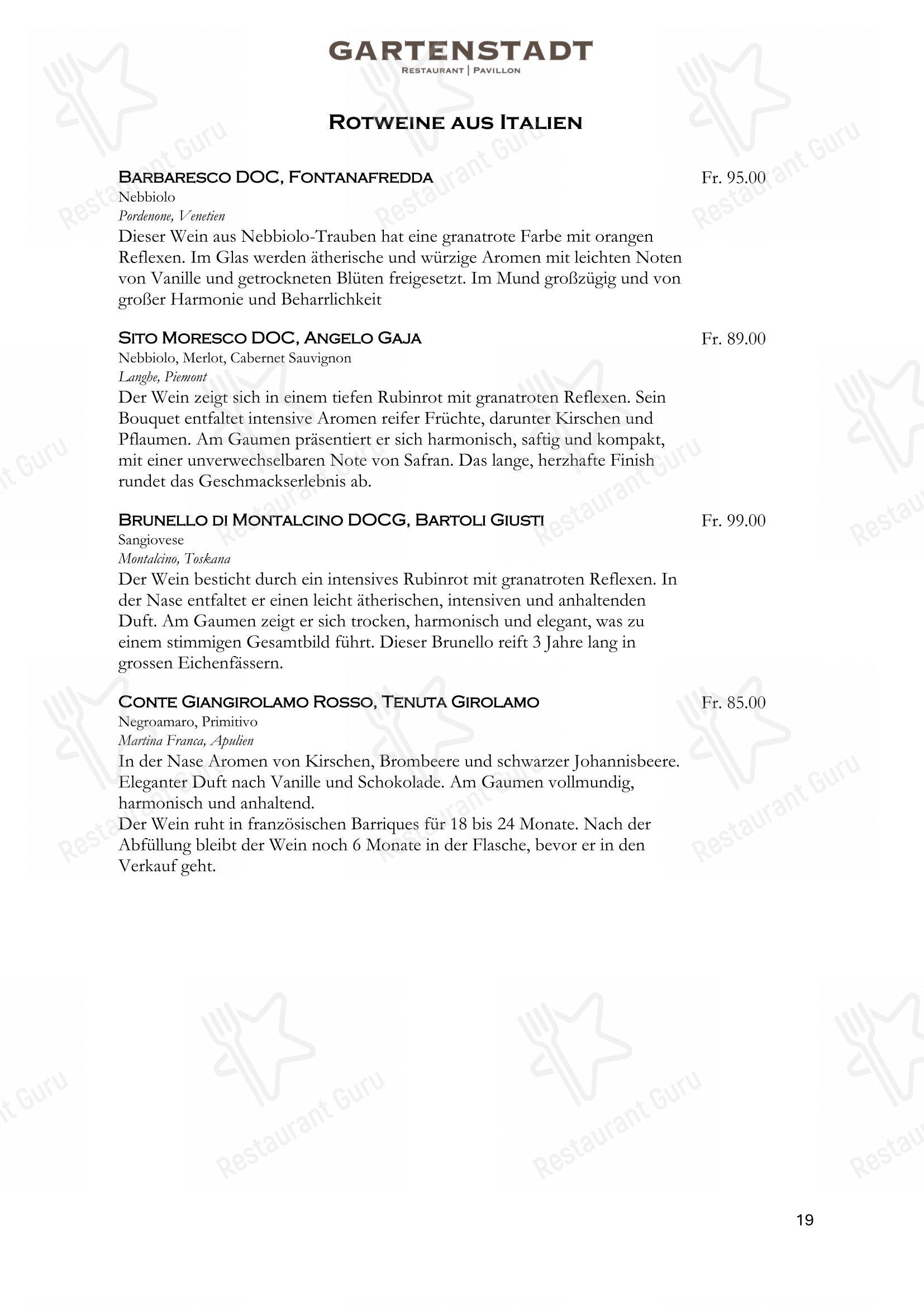 Restaurant Gartenstadt mit Pavillon in Münchenstein - Menu bar