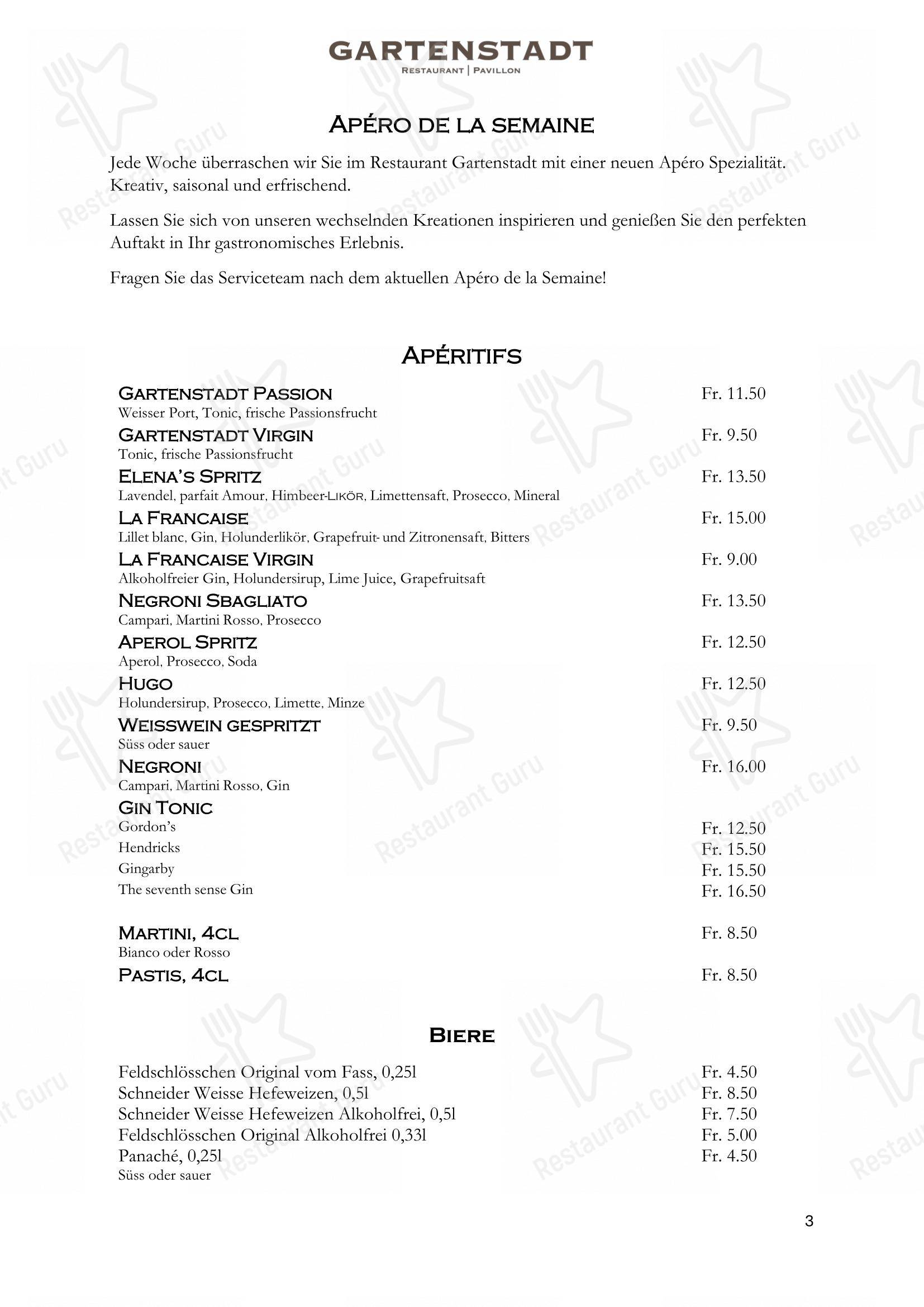 Restaurant Gartenstadt mit Pavillon in Münchenstein - Menu bar