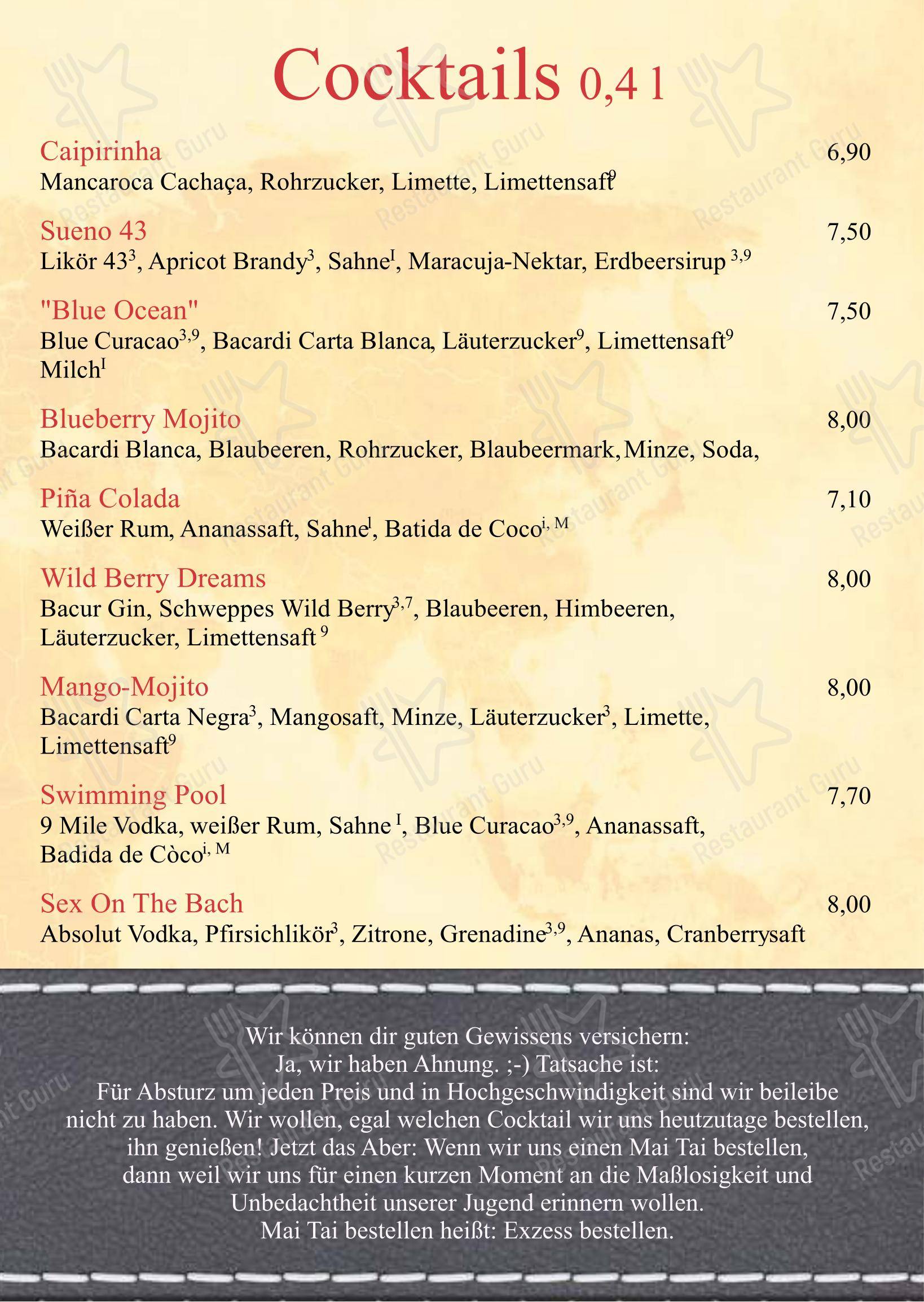 Menu bar pour Restaurant Journal restaurant