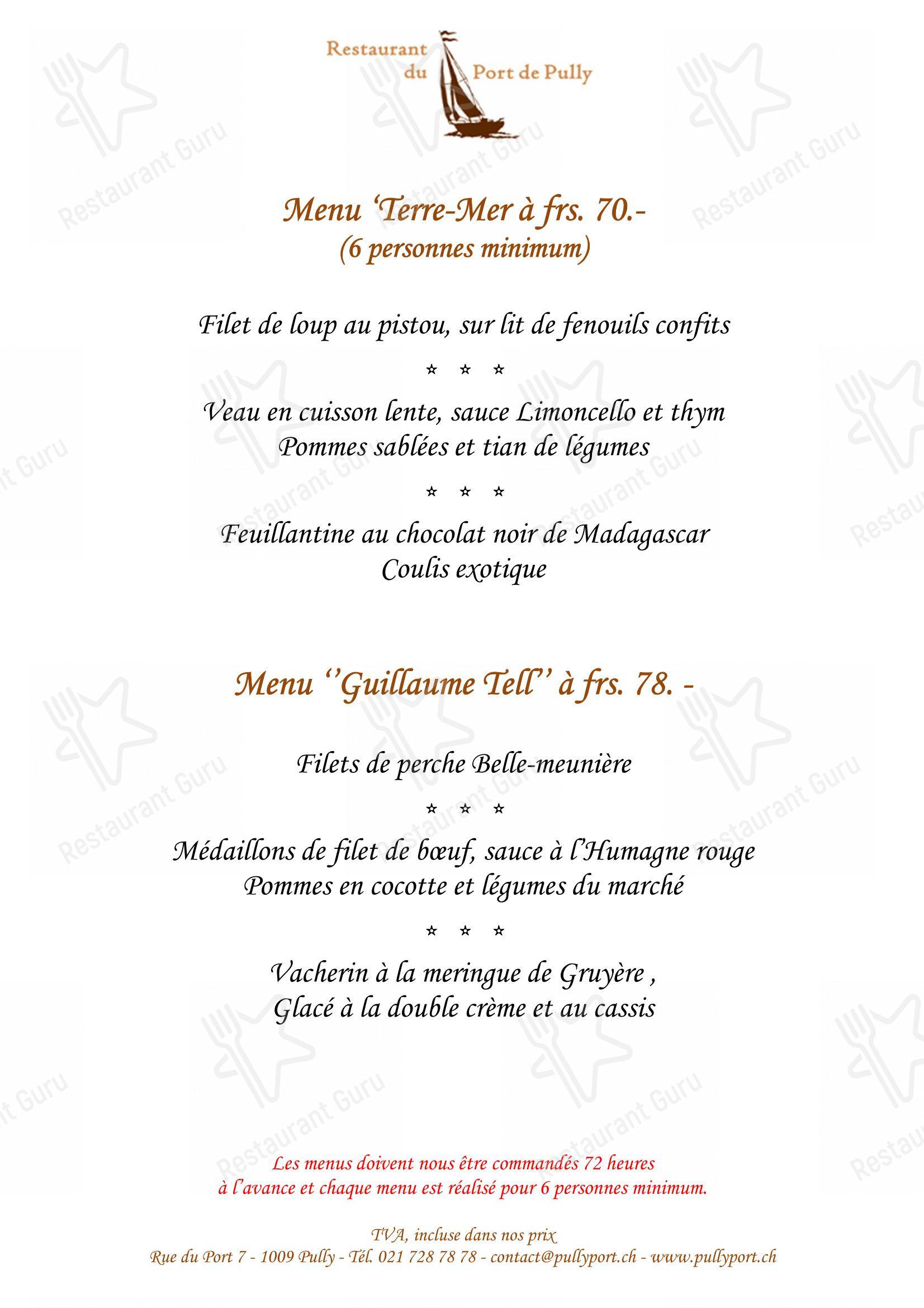 Takeaway Menu per Restaurant du Port de Pully in Pully