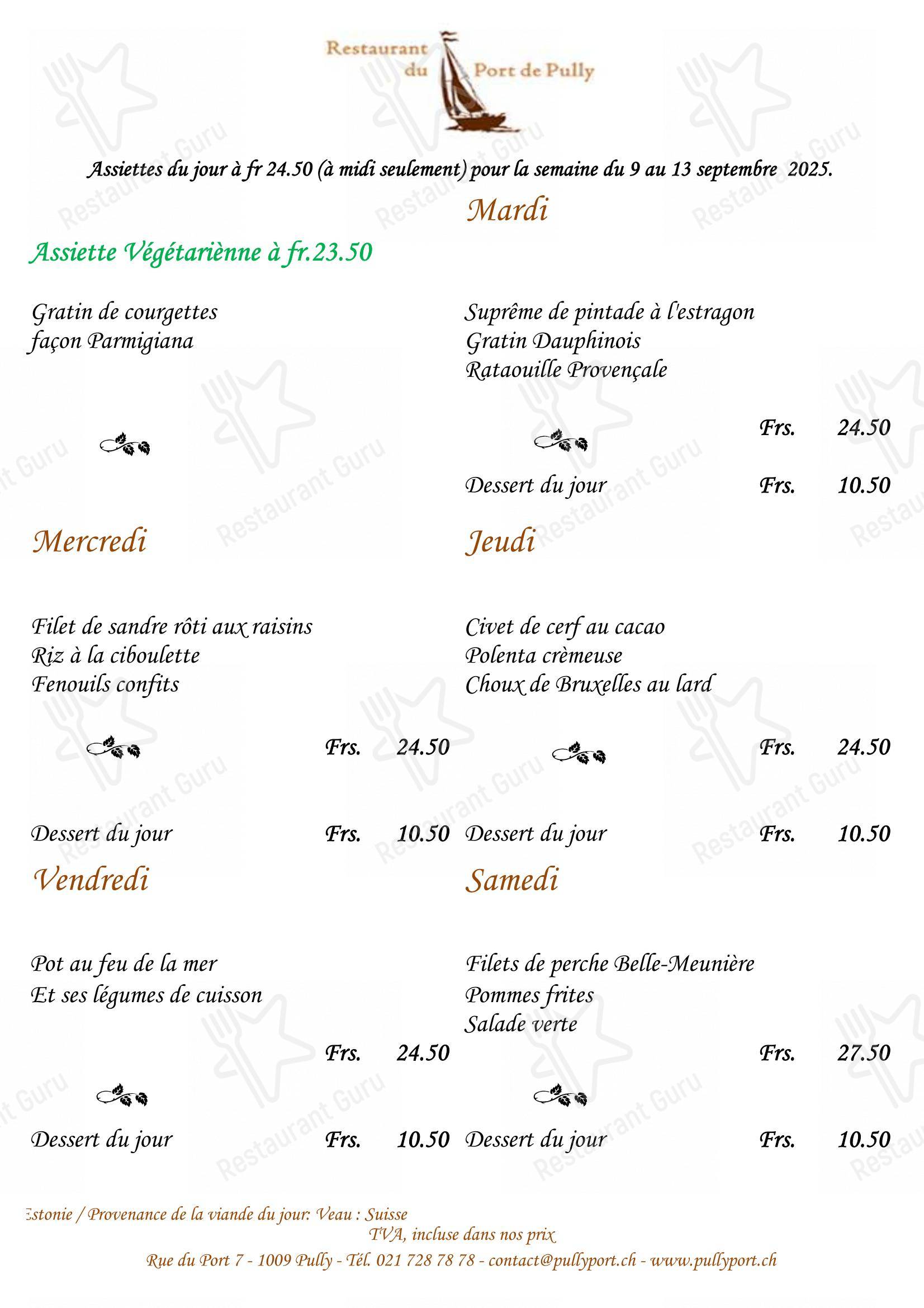 Wine Menu per Restaurant du Port de Pully in Pully