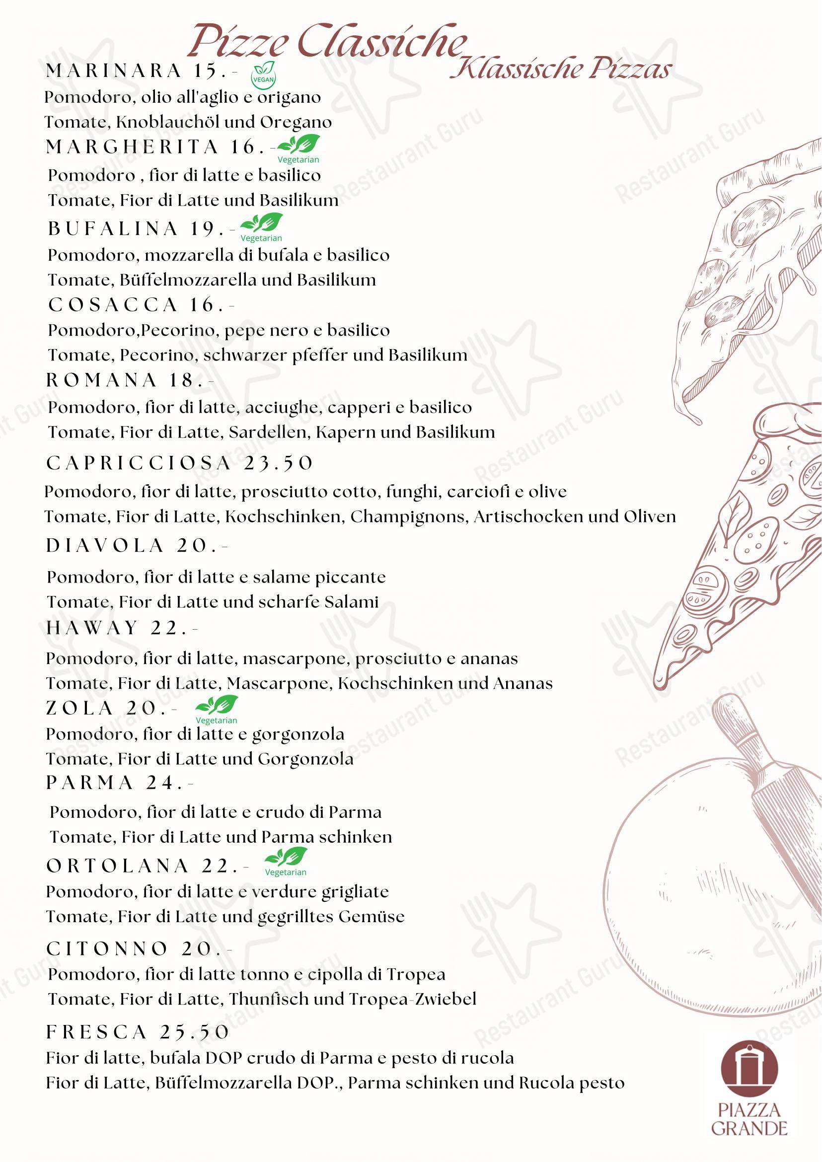 Menu per Ristorante Piazza Grande in Locarno