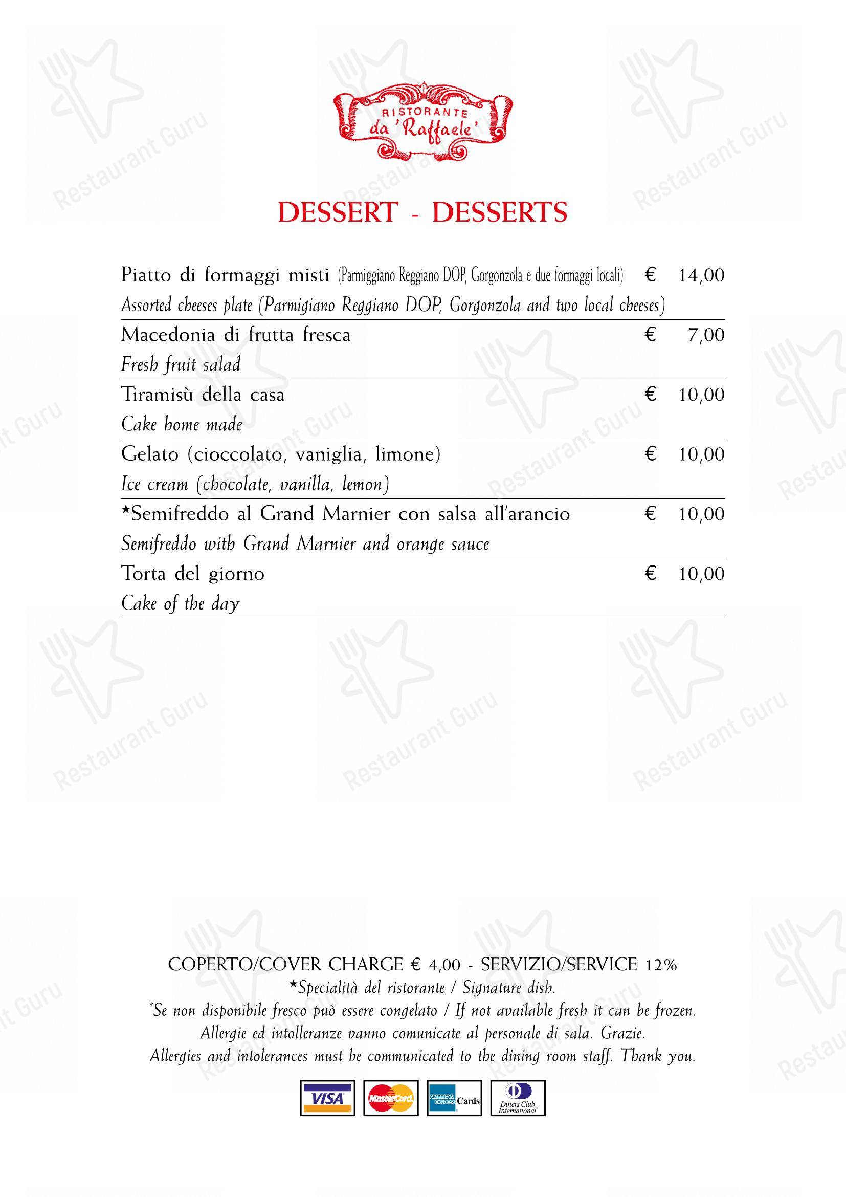 Menu di Ristorante da Raffaele - Menu bar