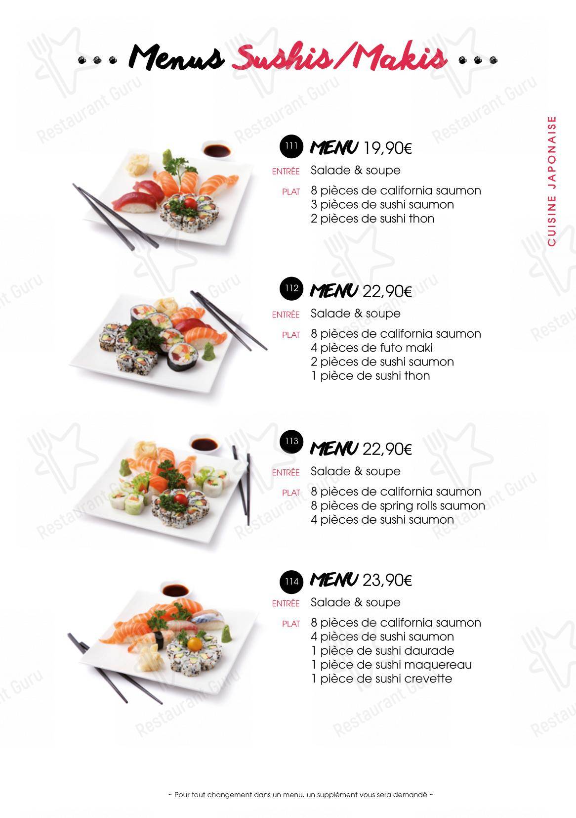 Menu bar pour SenSushi dans Huningue