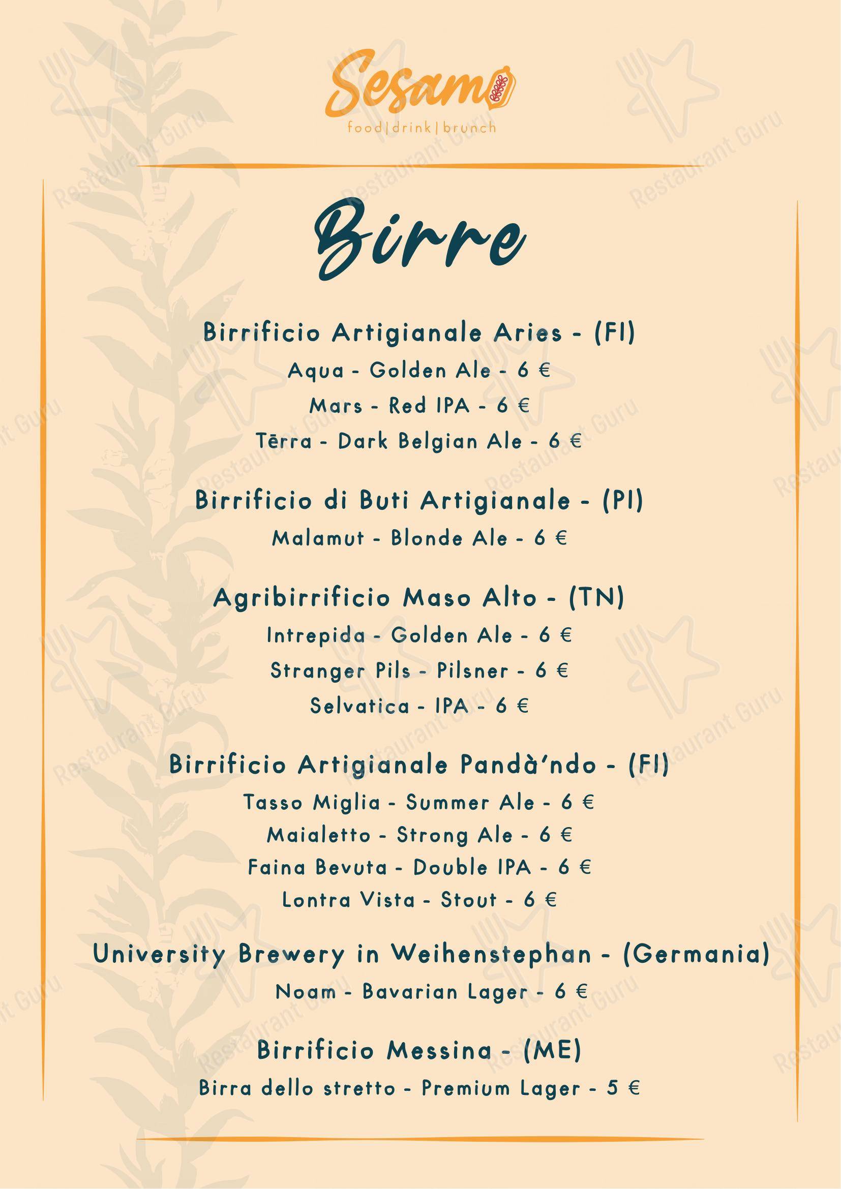 Menu per Sesamo ristorante