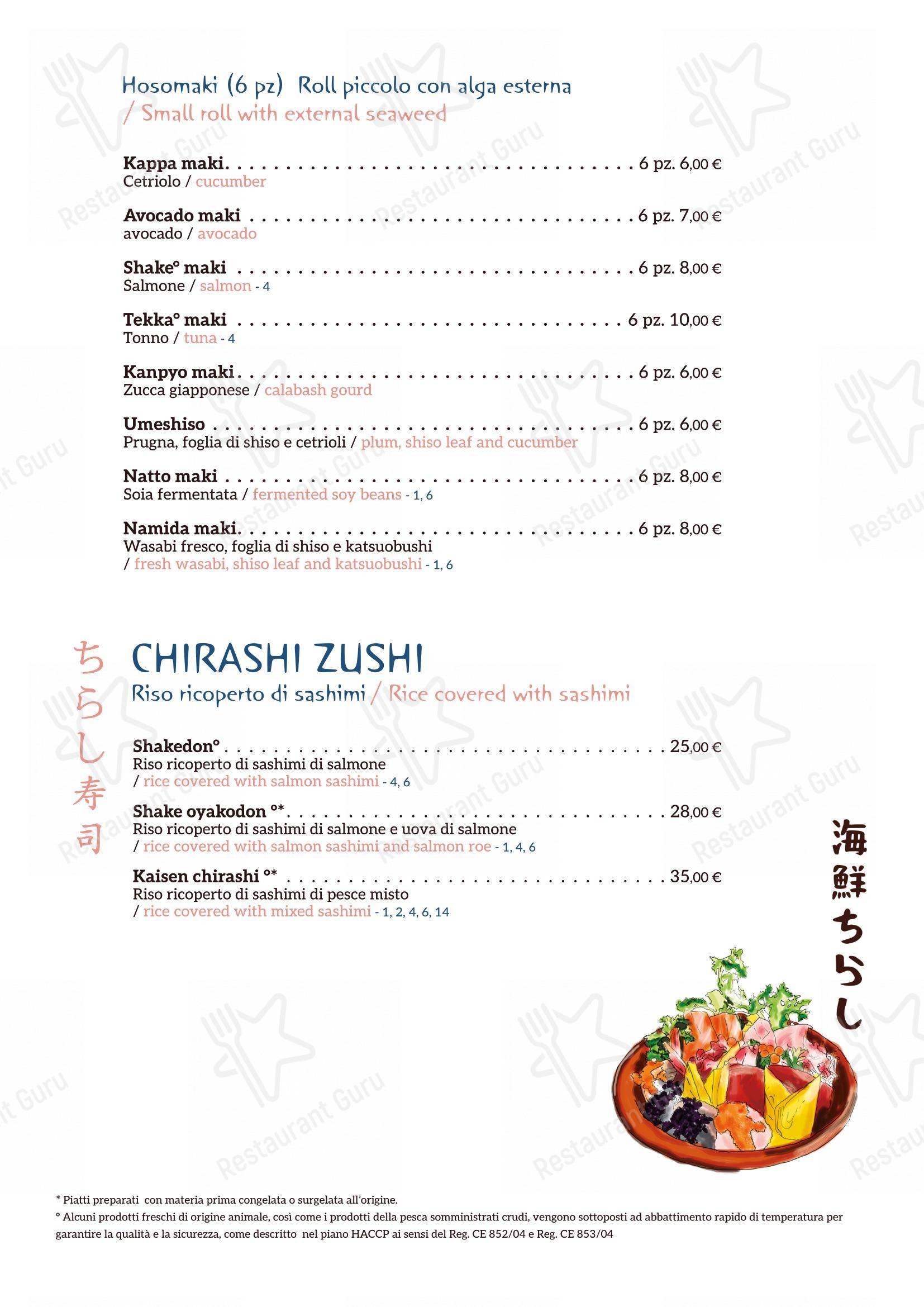 Menu per Shiroya - ristorante giapponese in Roma