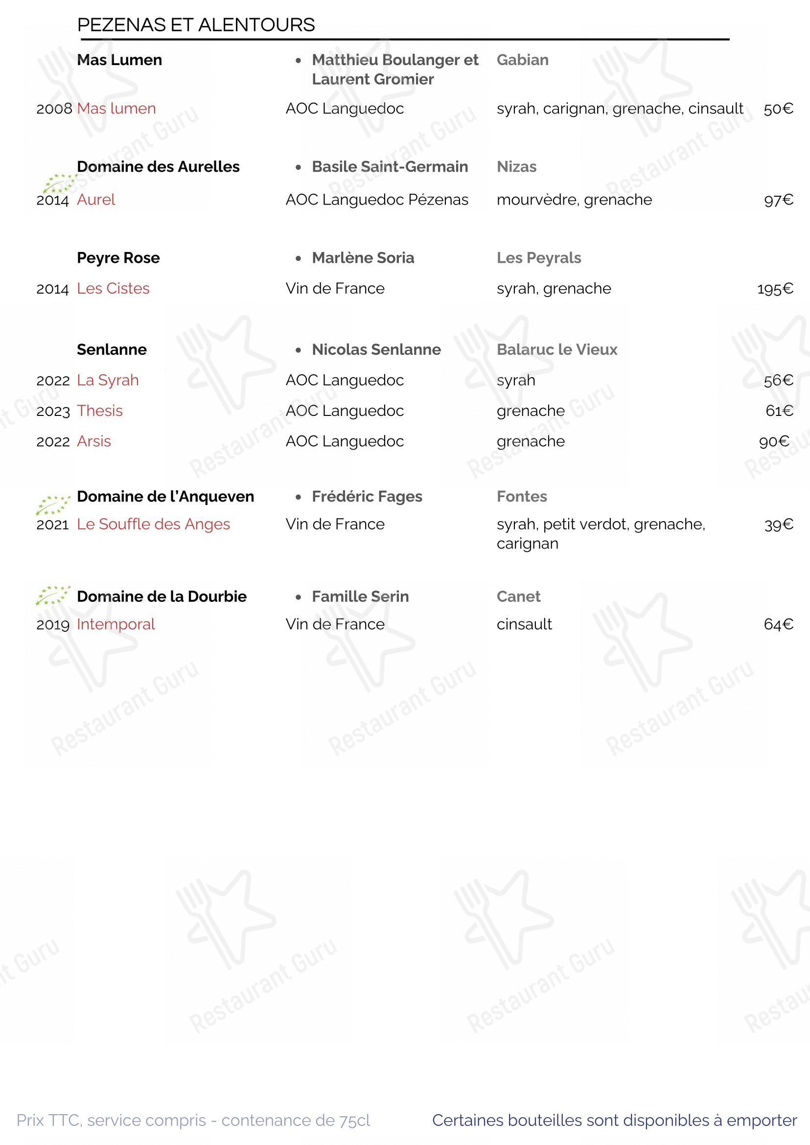 SouKa Bistrot des Vins - Restaurant Caviste Bar a Vins dans Aniane - Menu bar